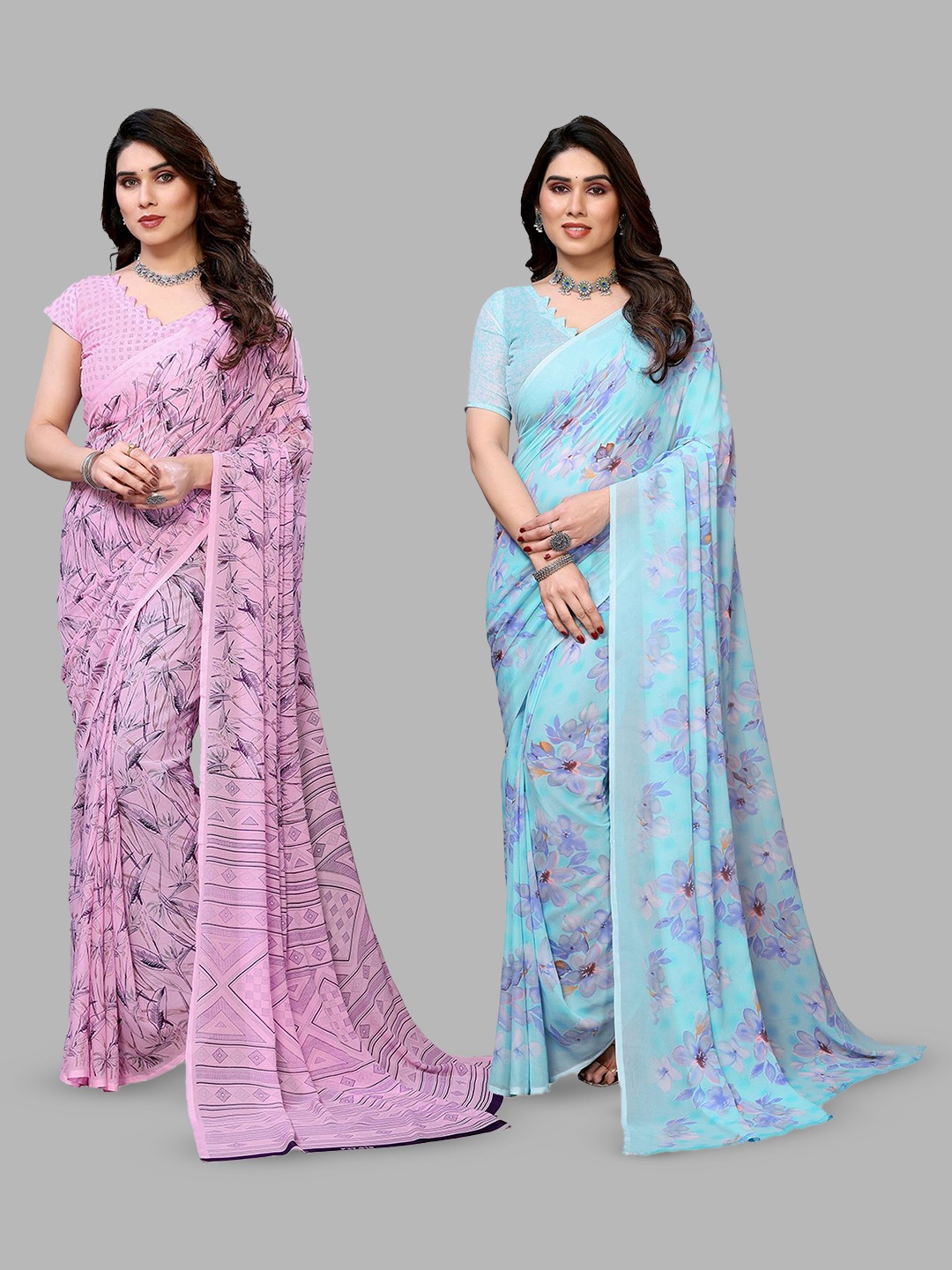 

Moda Rapido Floral Poly Georgette Saree, Blue