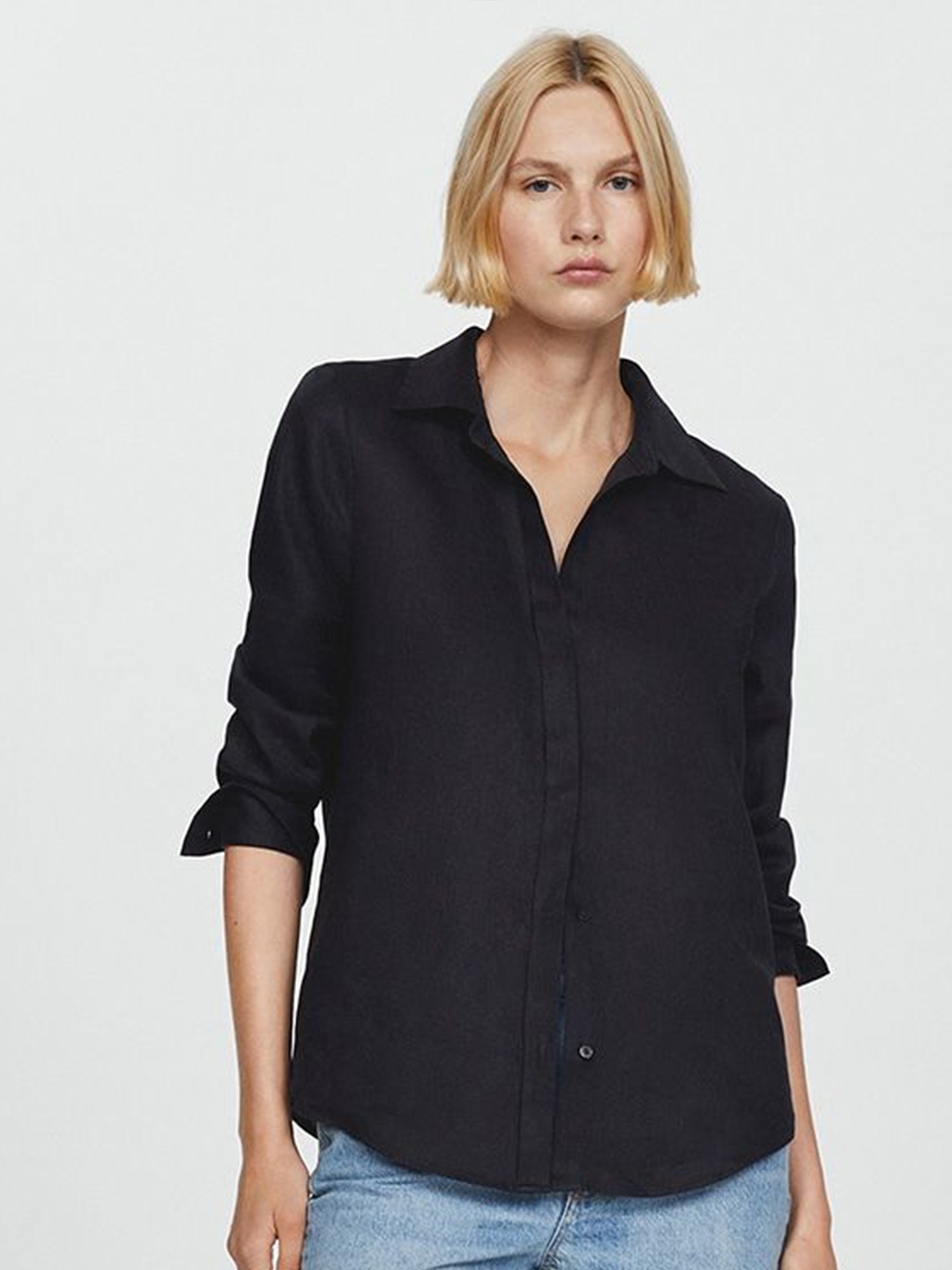 

NANCHI Women Classic Opaque Casual Shirt, Black