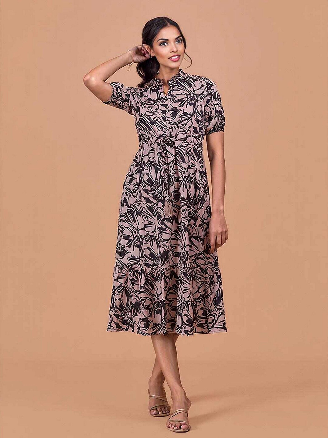 

DressBerry Floral Print Fit & Flare Midi Dress, Black