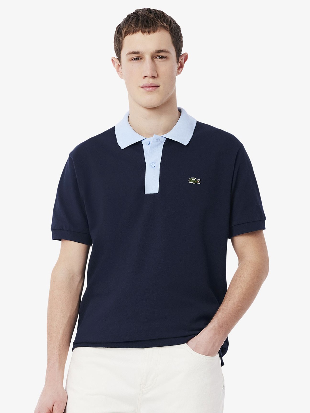 

Lacoste Men Polo Collar Applique T-shirt, Navy blue