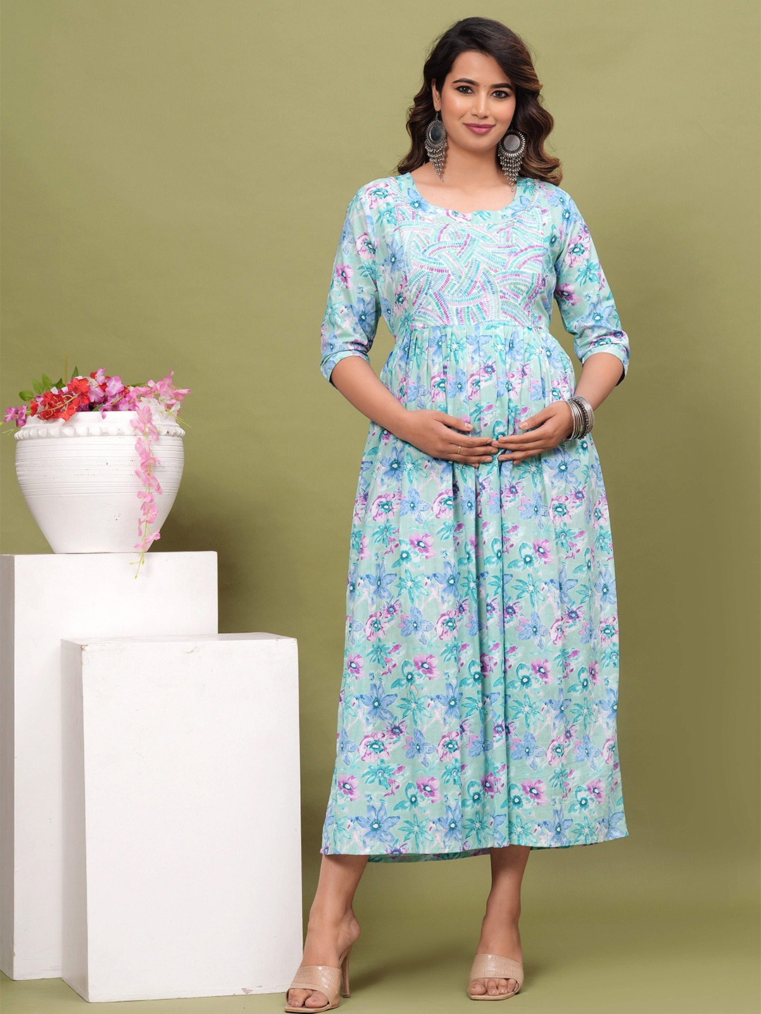 

UrbanRang Floral Print Maternity Maxi Dress, Blue