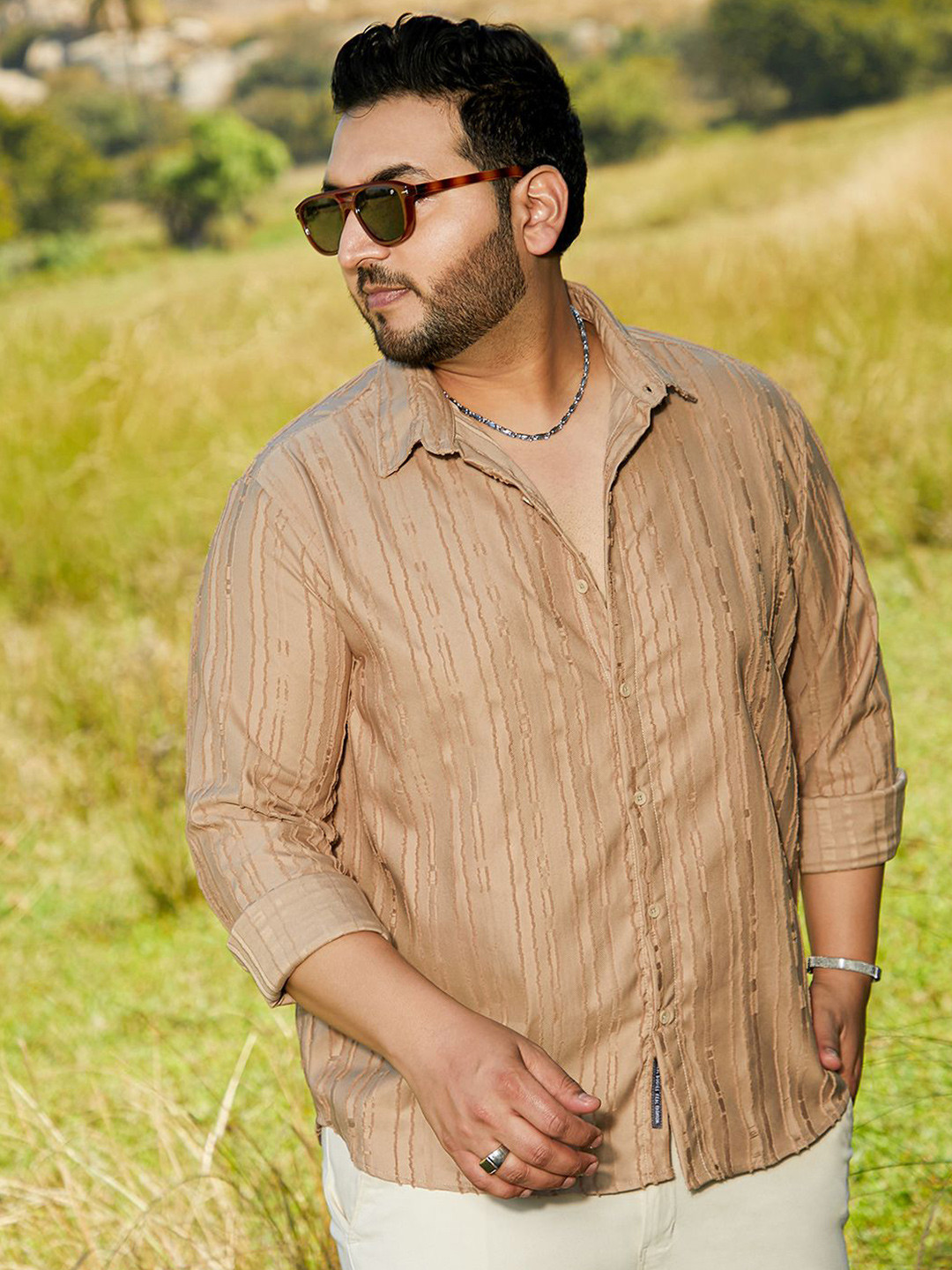 

Instafab Plus Men Comfort Opaque Casual Shirt, Beige