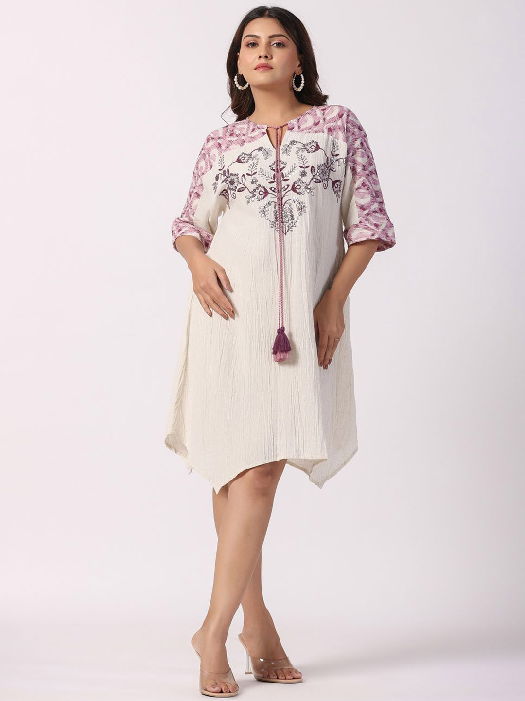 

STIL O STITCH Floral Embroidered A-Line Dress, White