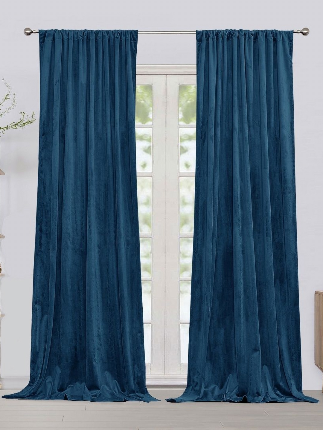 

HOMEMONDE Blue Set of 2 Black Out Door Curtain