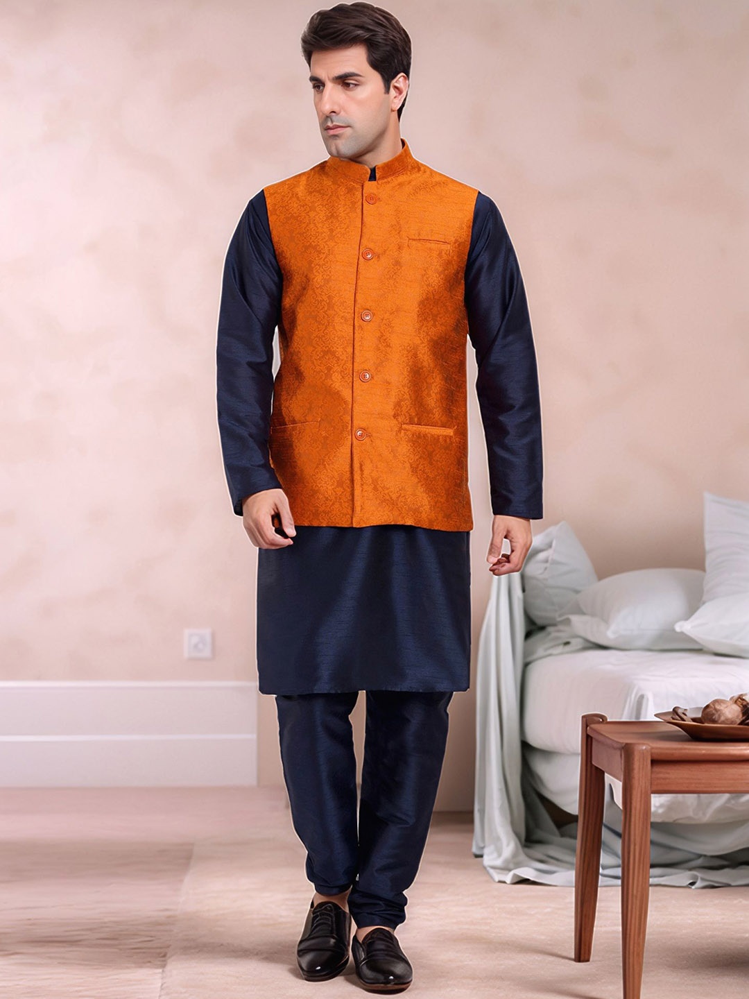 

Moda Rapido Men Regular Kurta with Pyjamas, Orange