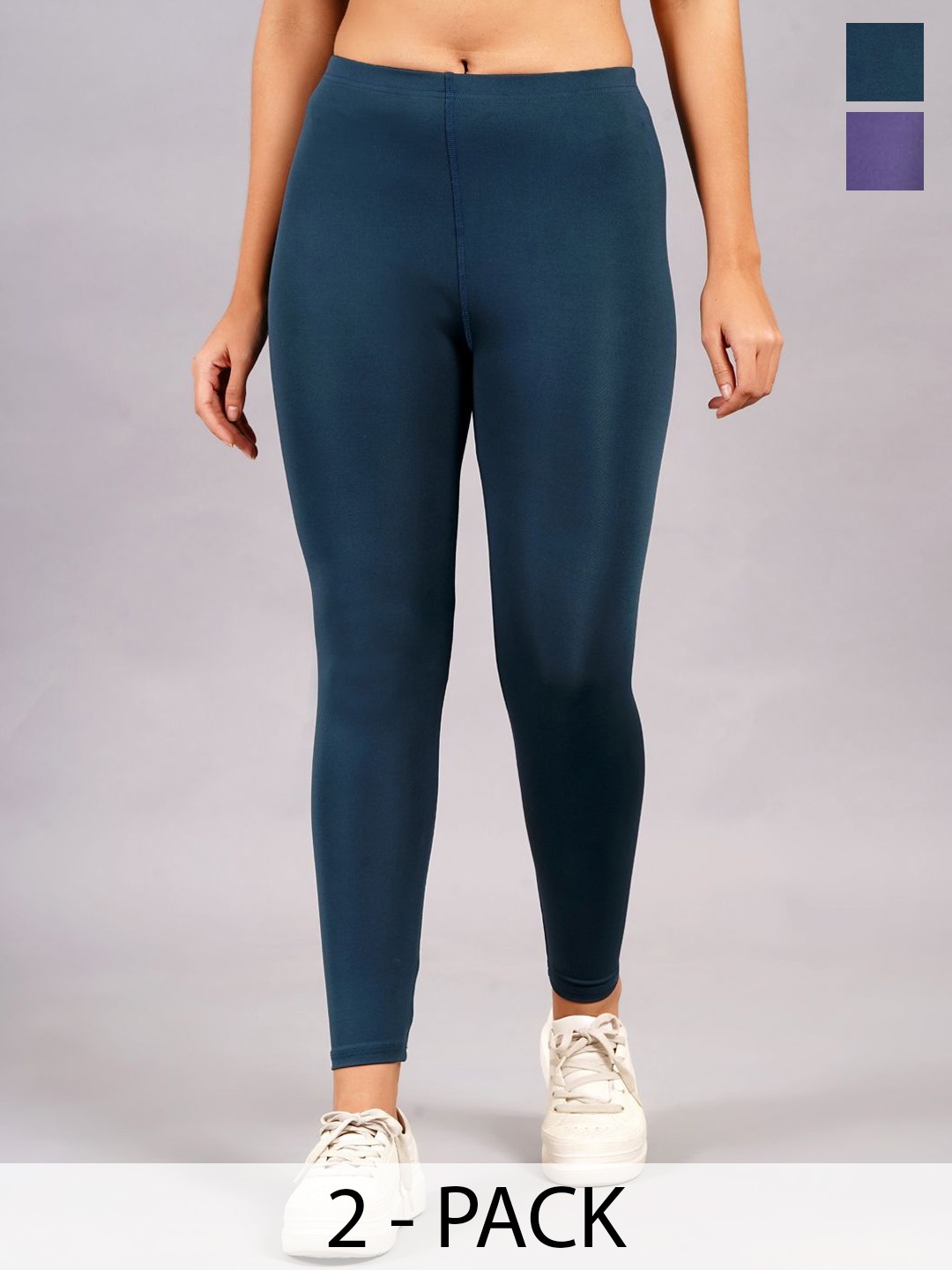 

NEVER LOSE Women Pack Of 2 High-Rise Ankle Length Tights, Navy blue