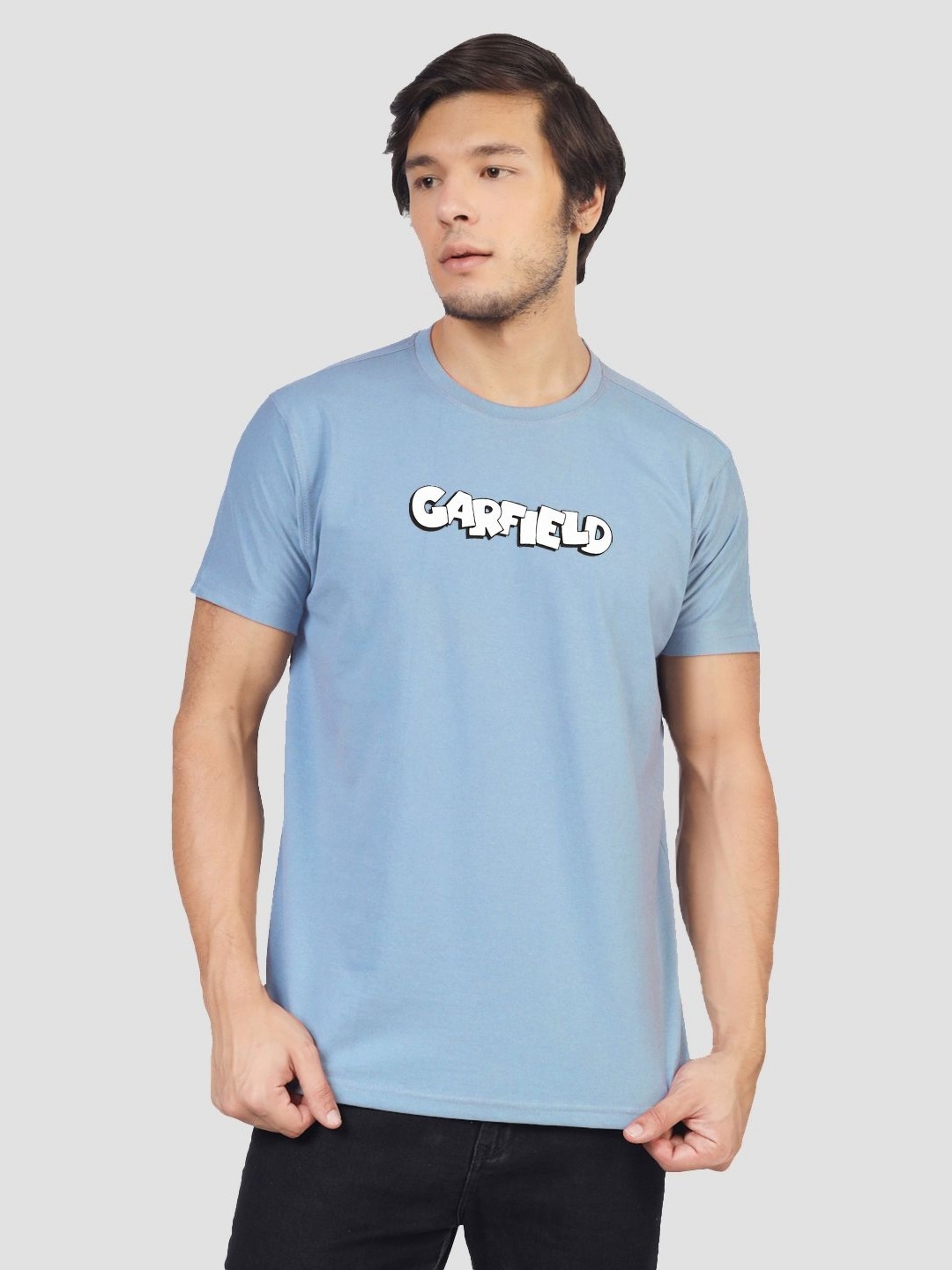 

Greylongg Men Garfield Graphic Printed Round Neck Cotton T-shirt, Blue