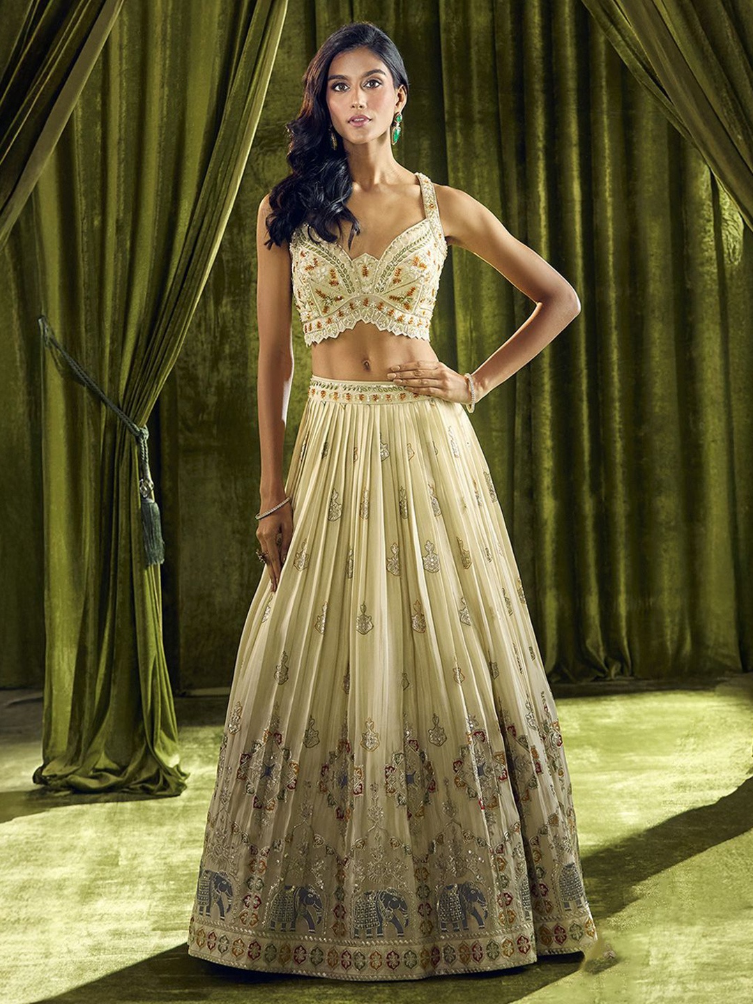 

Alaya Advani Embroidered Beads and Stones Ready to Wear Lehenga & Blouse With Dupatta, Cream