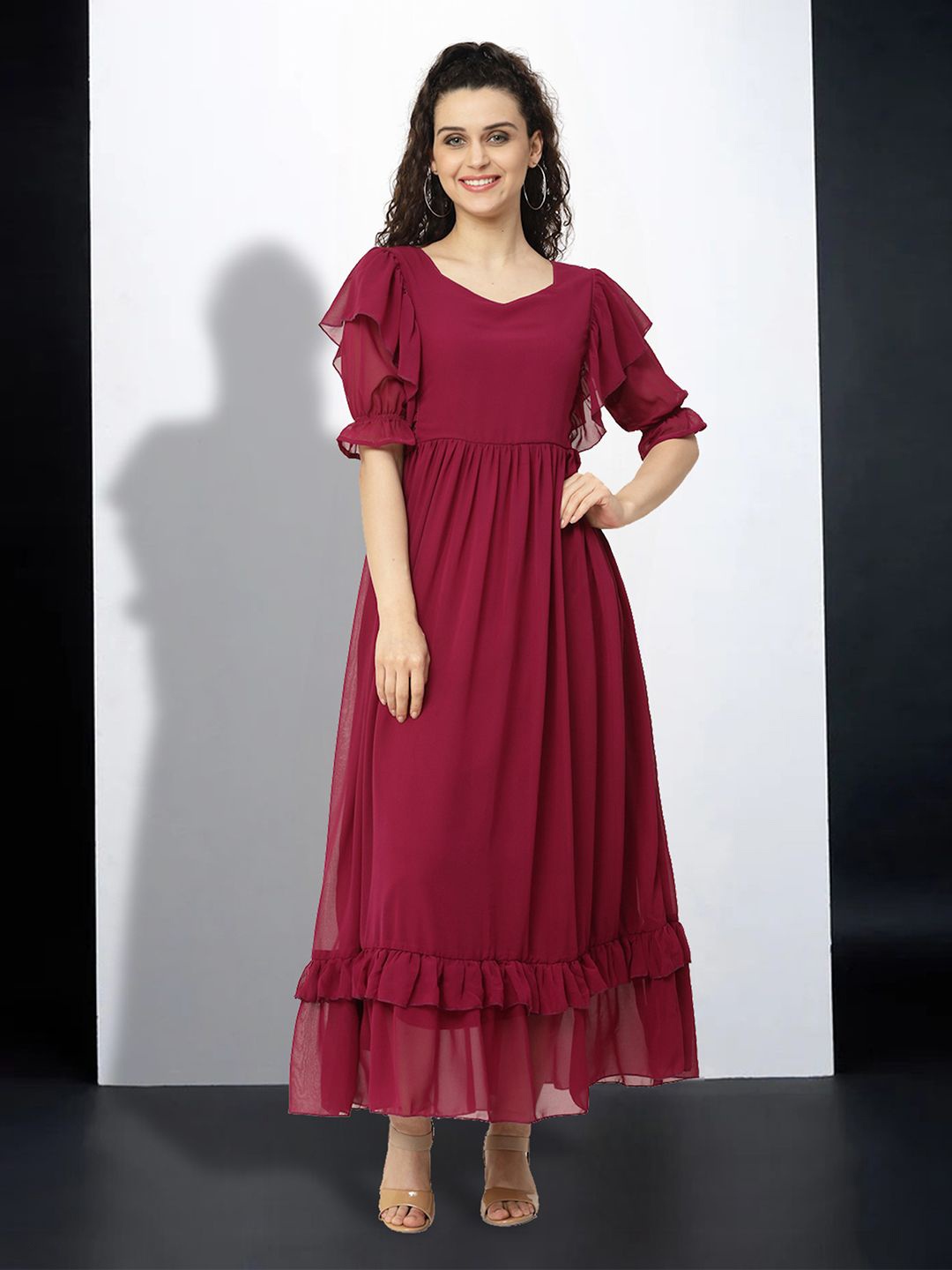 

MISS AYSE Applique Fit & Flare Dress, Maroon