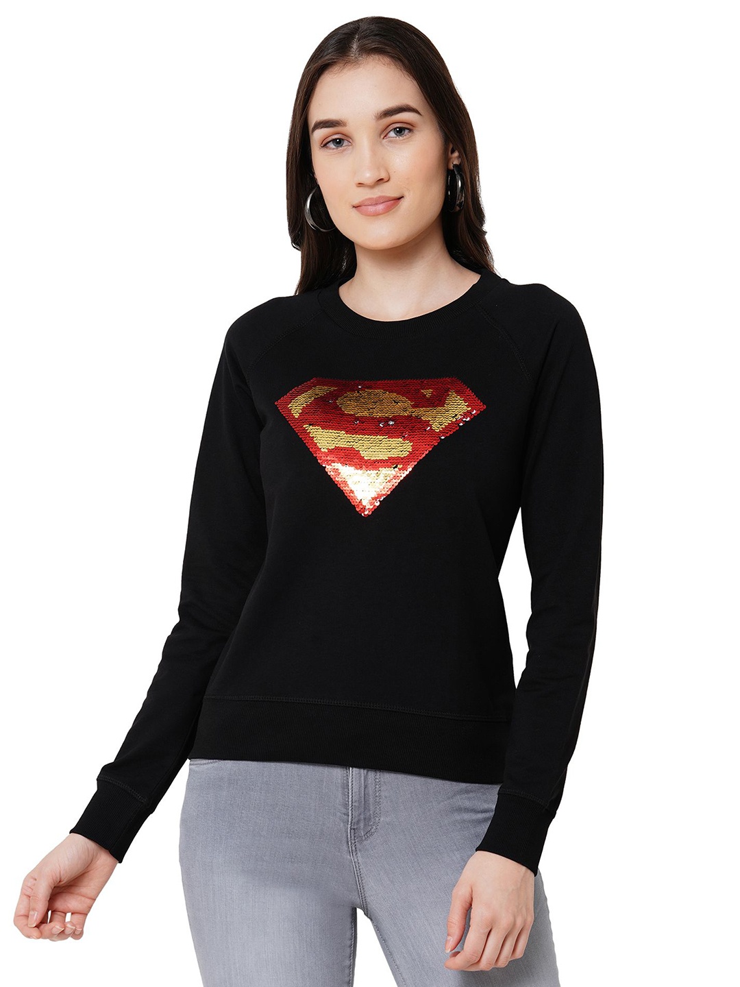 

Kraus Jeans Women Printed Slim Fit T-shirt, Black