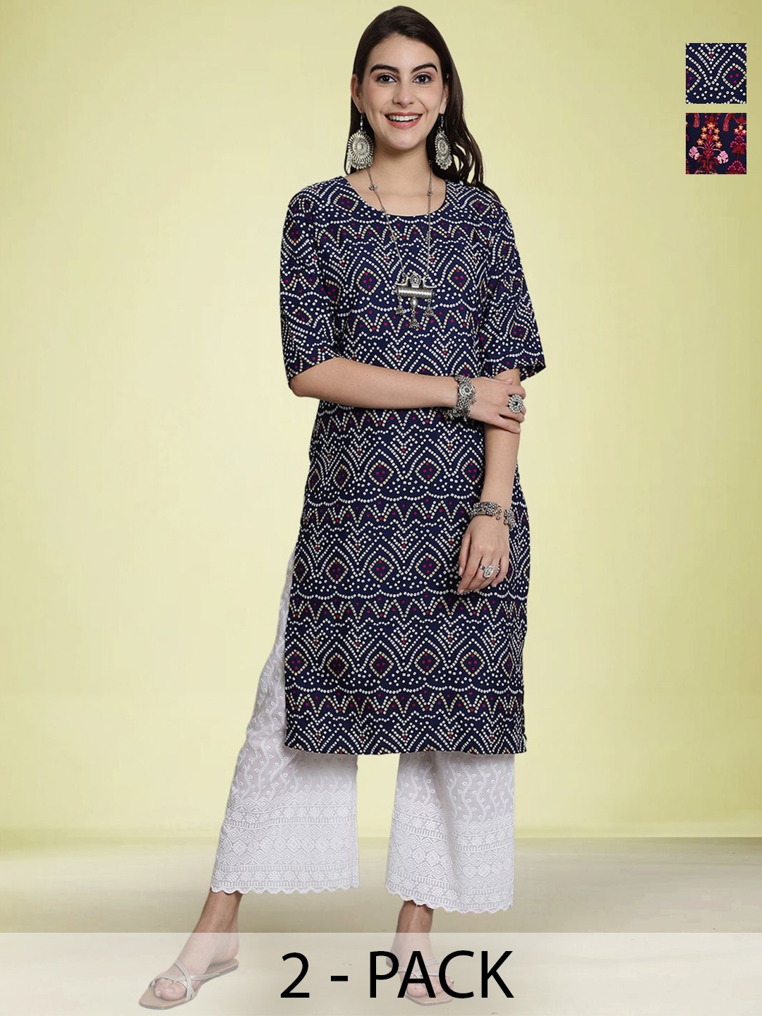 

Moda Rapido Pack Of 2 Printed Straight Kurta, Navy blue