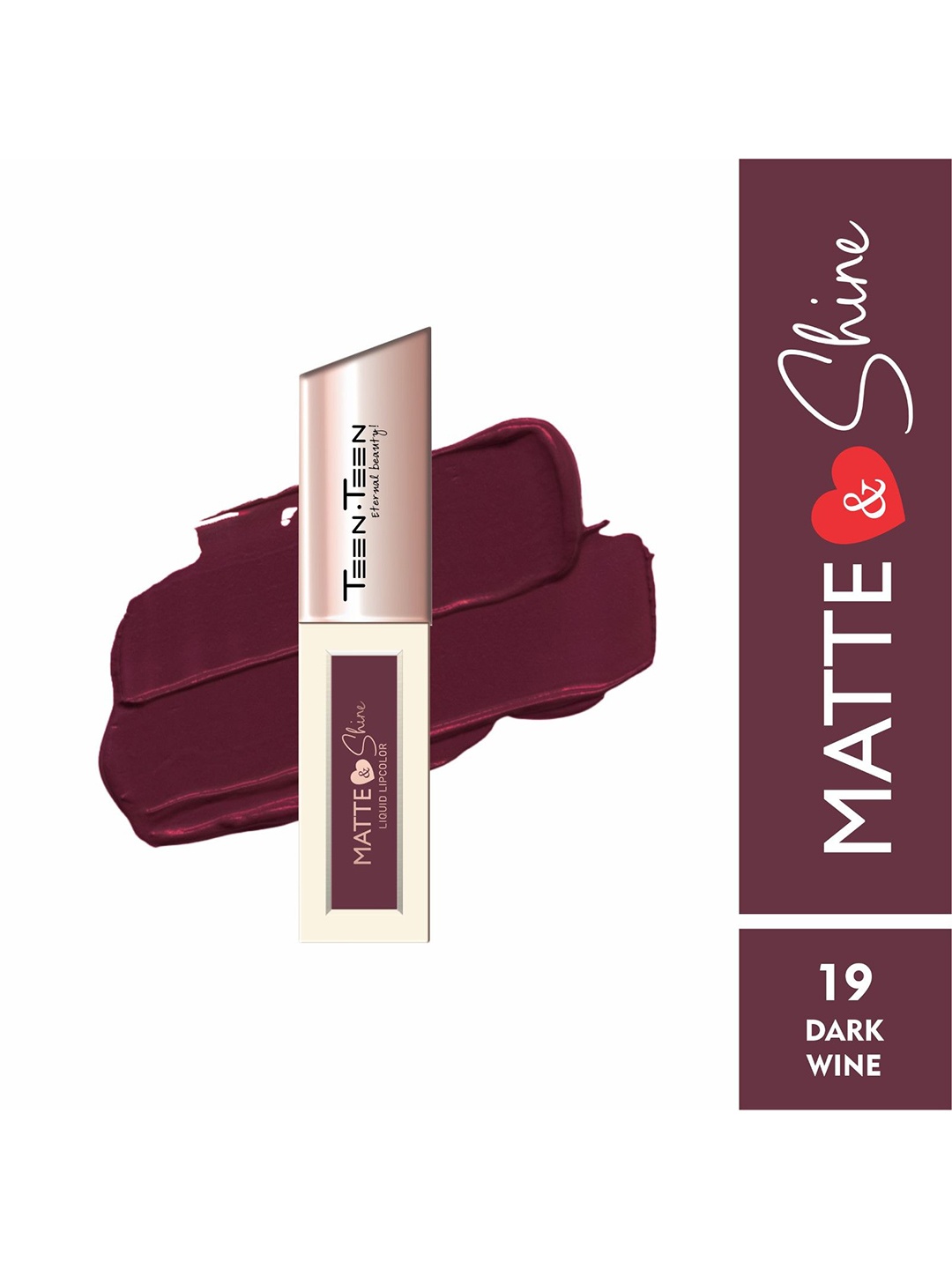 

TEEN TEEN COSMETICS Matte & Shine Waterproof Liquid Lip Colour - 4 ml - Dark Wine - 19, Magenta