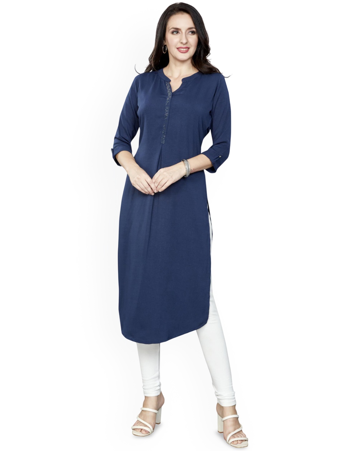 

Nioni Women Khadi Kurta, Navy blue