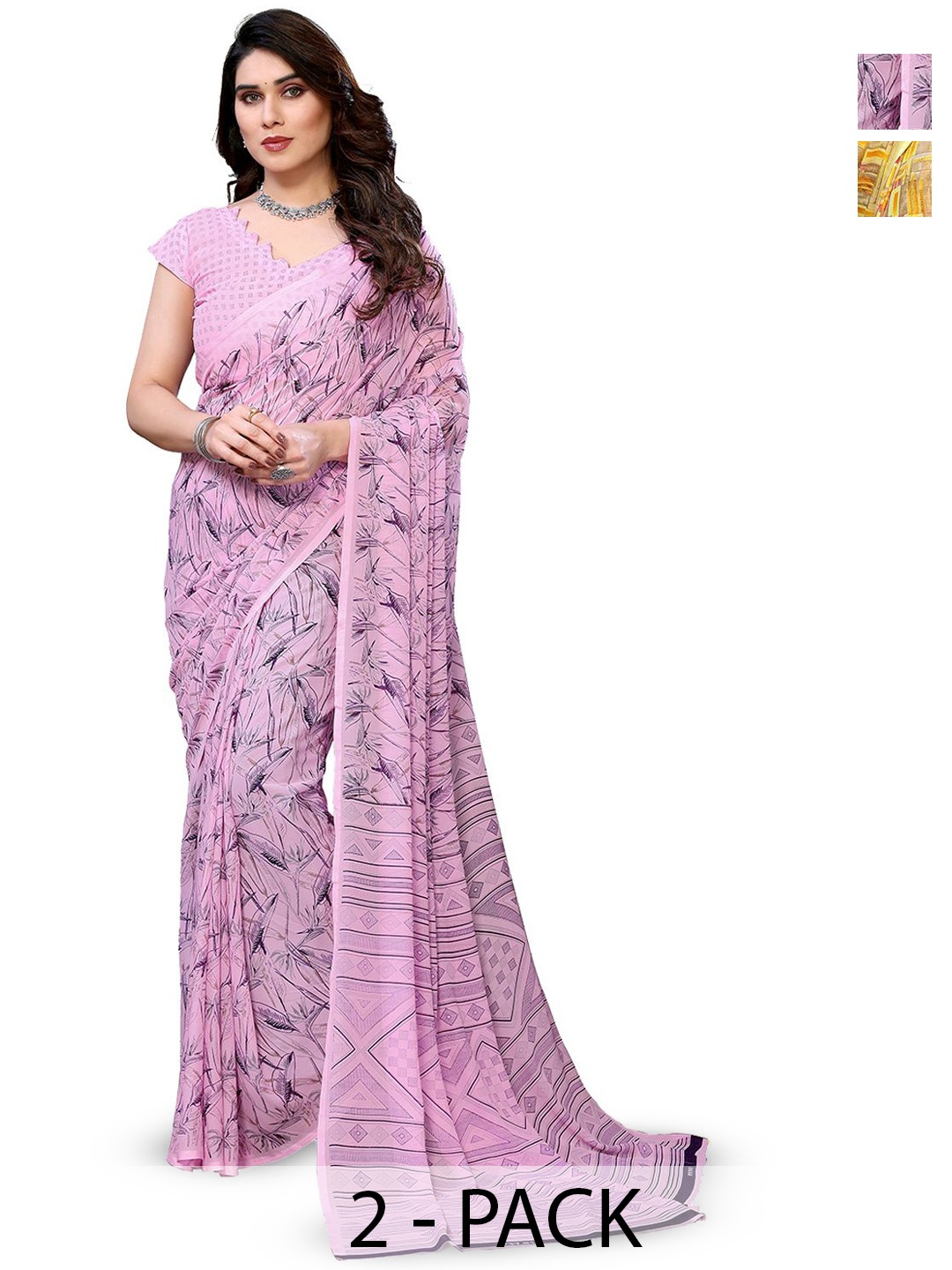 

Moda Rapido Floral Poly Georgette Saree, Pink