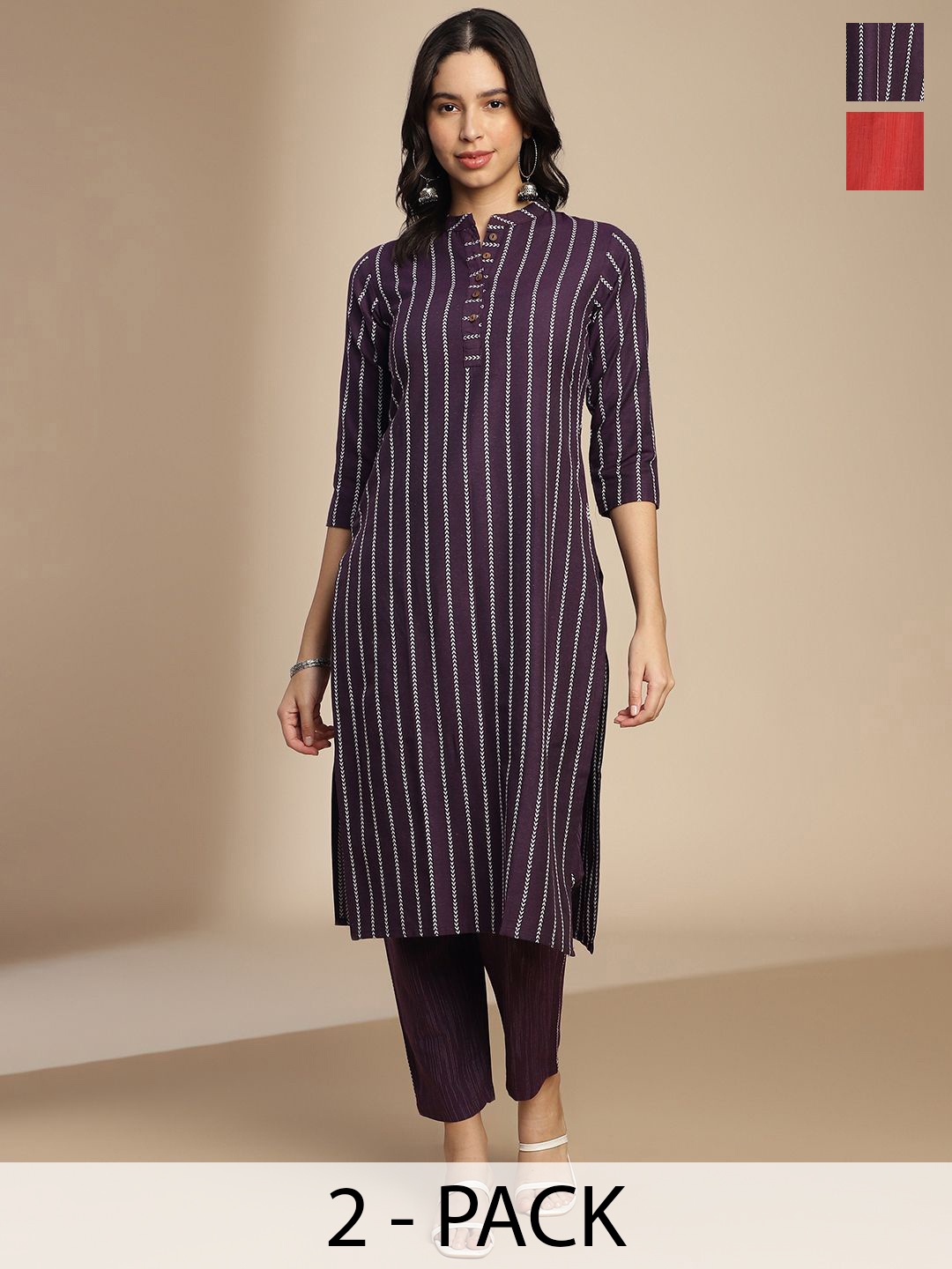 

KALINI Women Striped Kurta, Violet