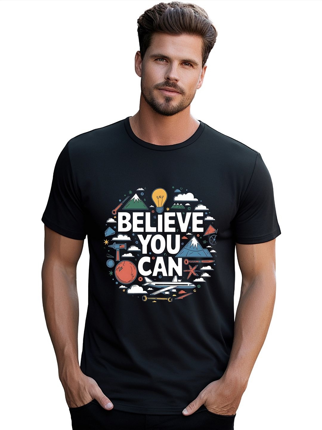 

BOWLIFESTYLE Men Typography Printed Round Neck Cotton T-shirt, Black