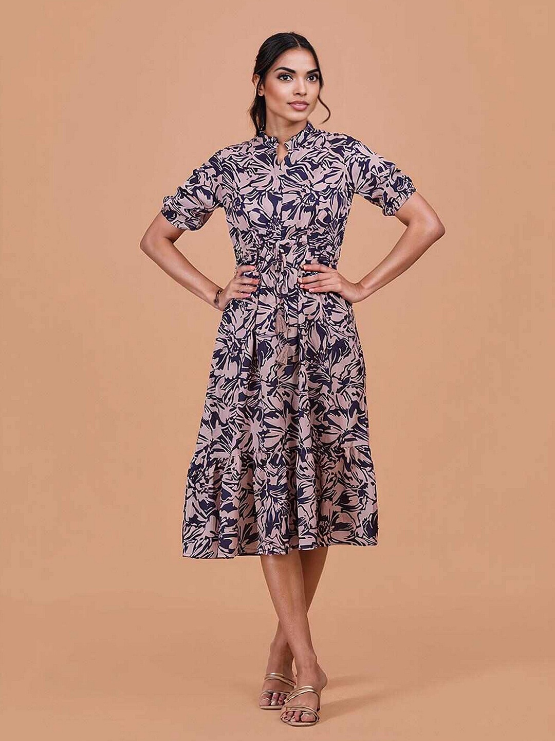

DressBerry Floral Print Fit & Flare Midi Dress, Navy blue