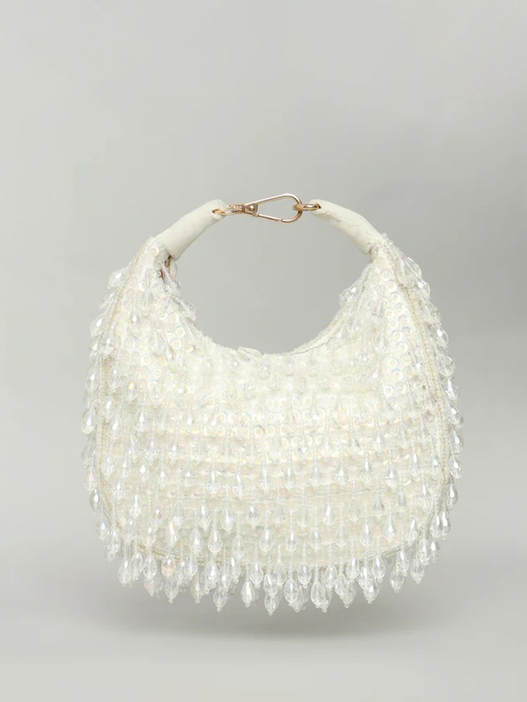 

VASTANS Embellished Half Moon Clutch, White