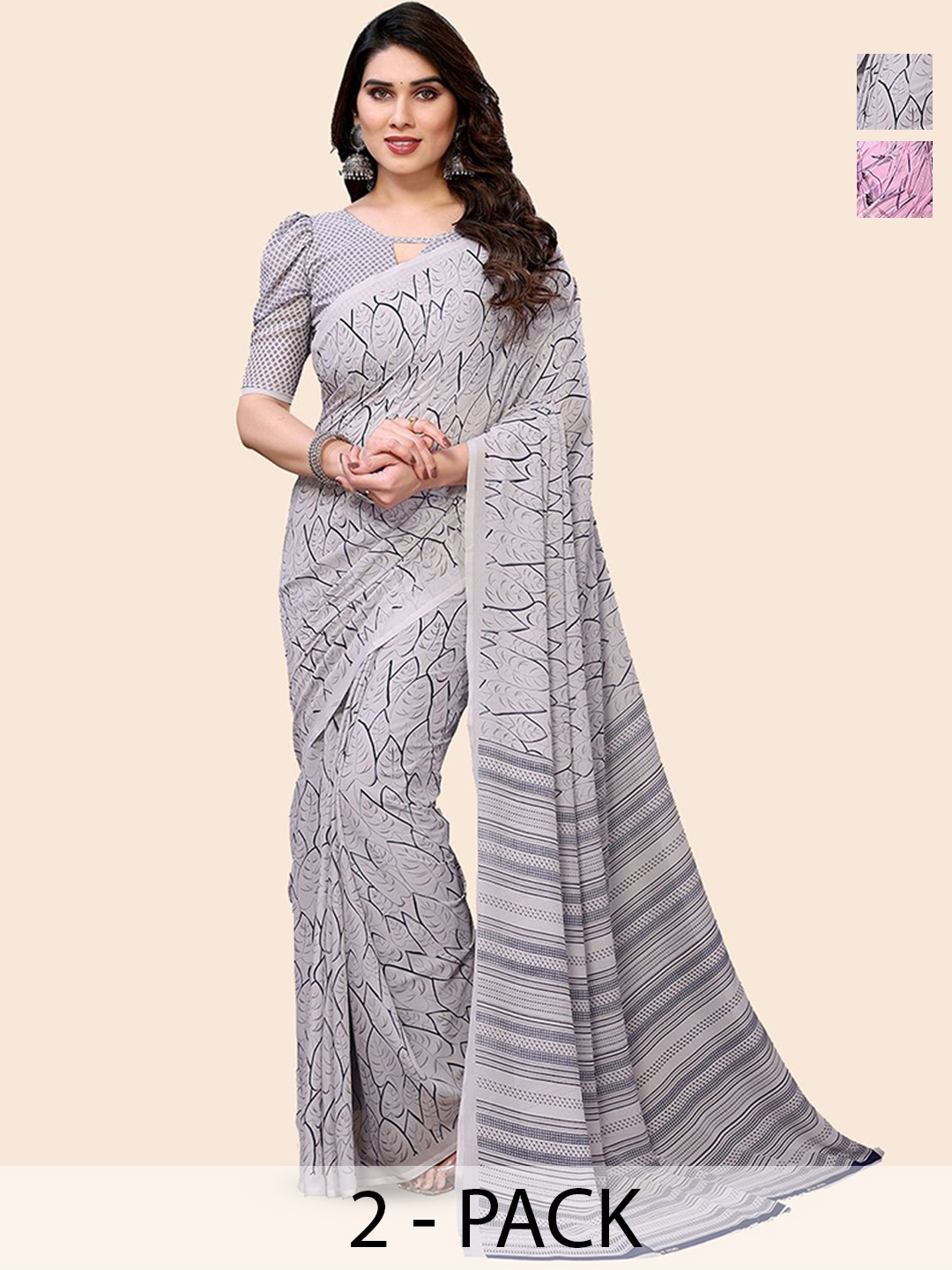 

Moda Rapido Floral Poly Georgette Saree, Pink