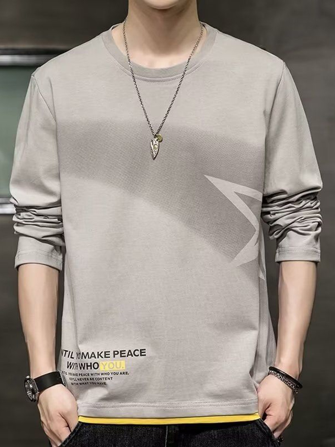 

StyleCast Men Typography Printed Round Neck Silk Oversized T-shirt, Grey