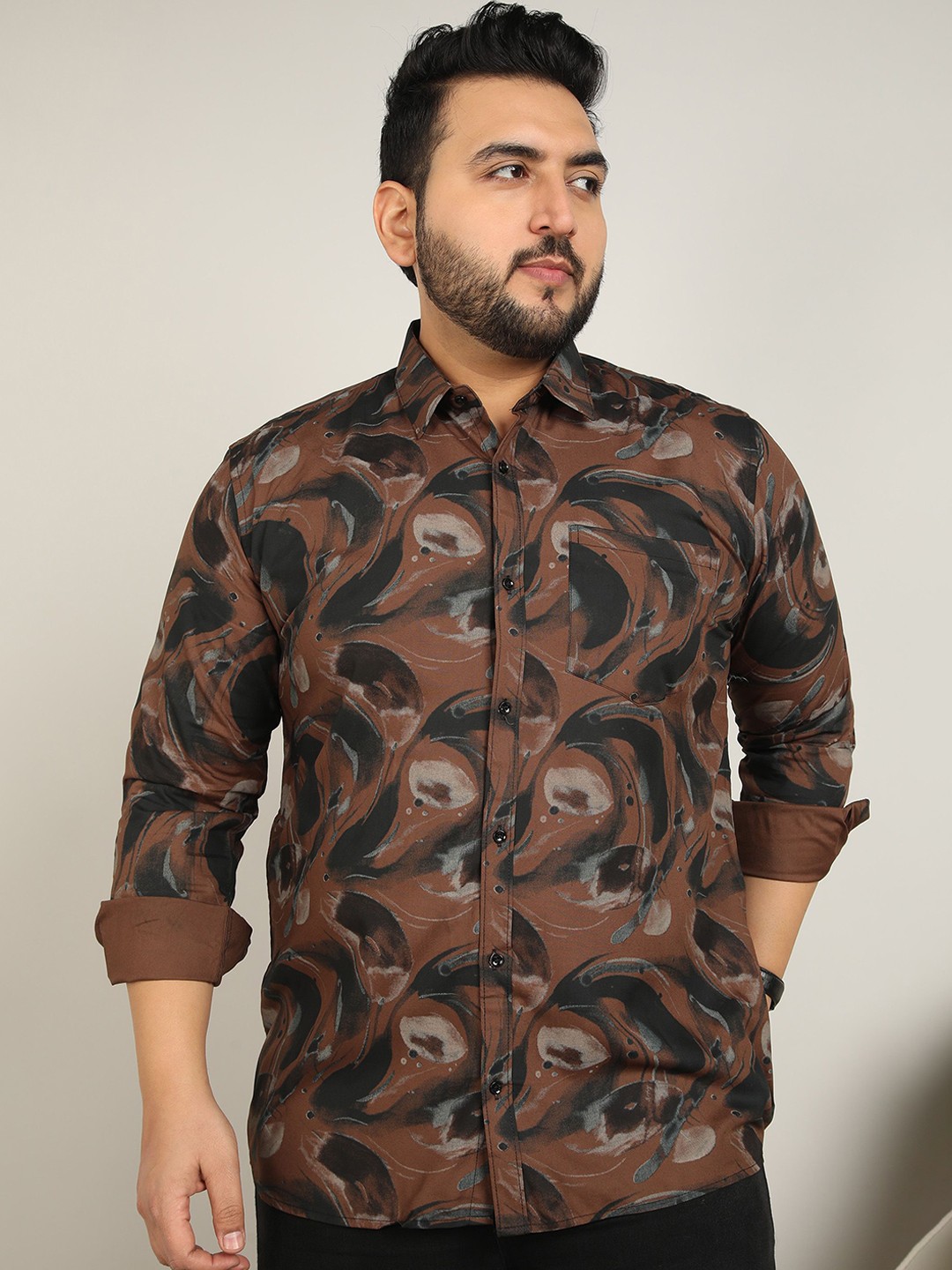 

ADWYN PETER Men Classic Opaque Printed Casual Shirt, Brown