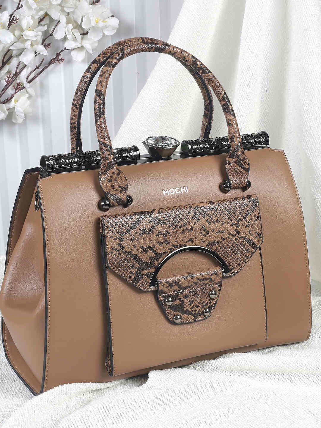 

Mochi Textured PU Structured Satchel, Brown