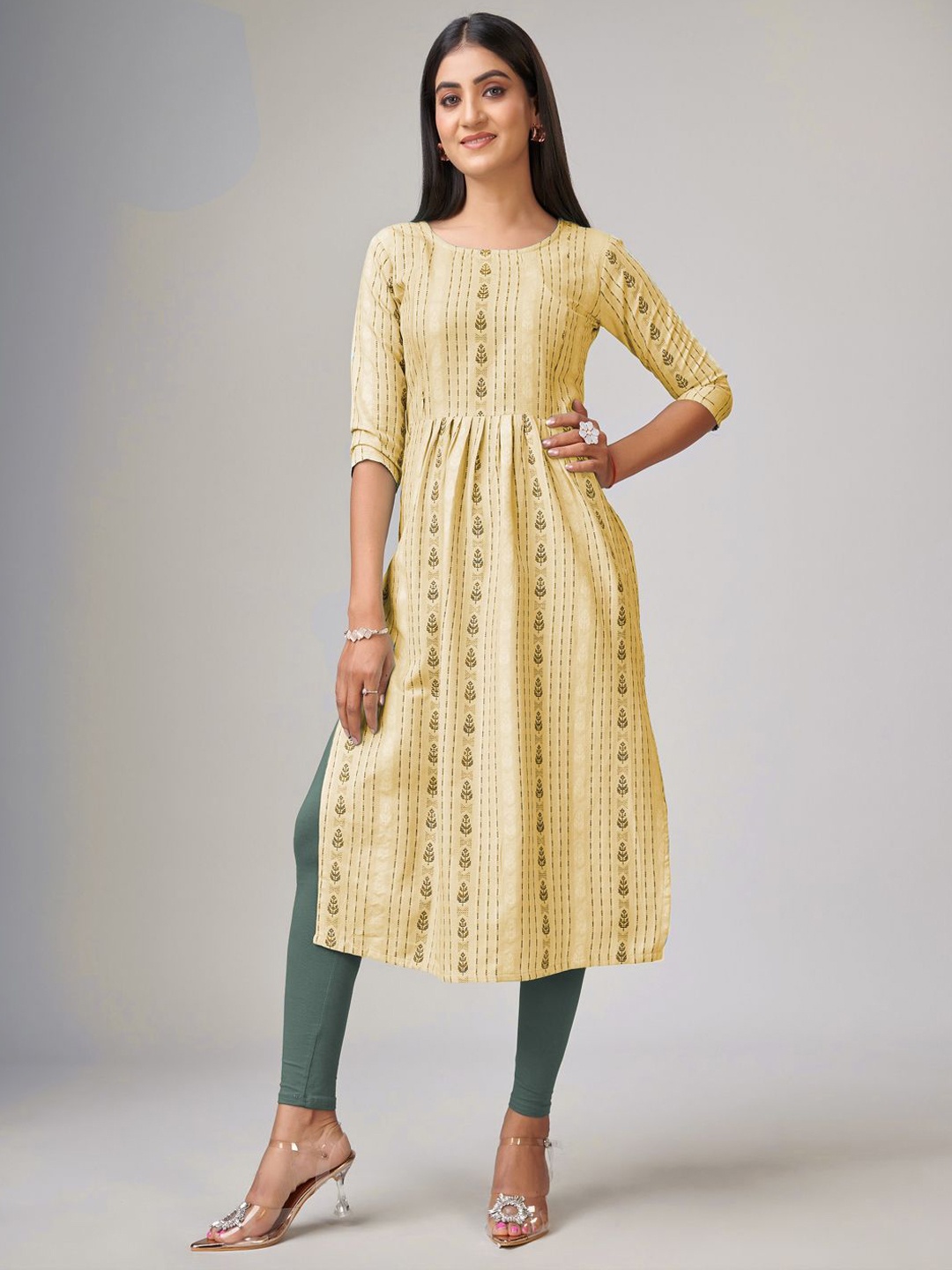 

Lerkiza Geometric Woven Design Pleated Cotton Maternity A-Line Kurta, Yellow