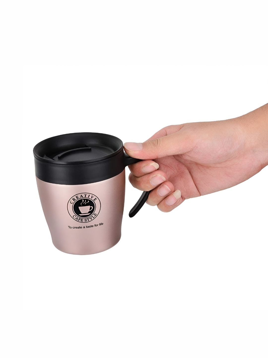 

We3 Pink & Black Stainless Steel Matte Coffee Mug with Handle 330ml