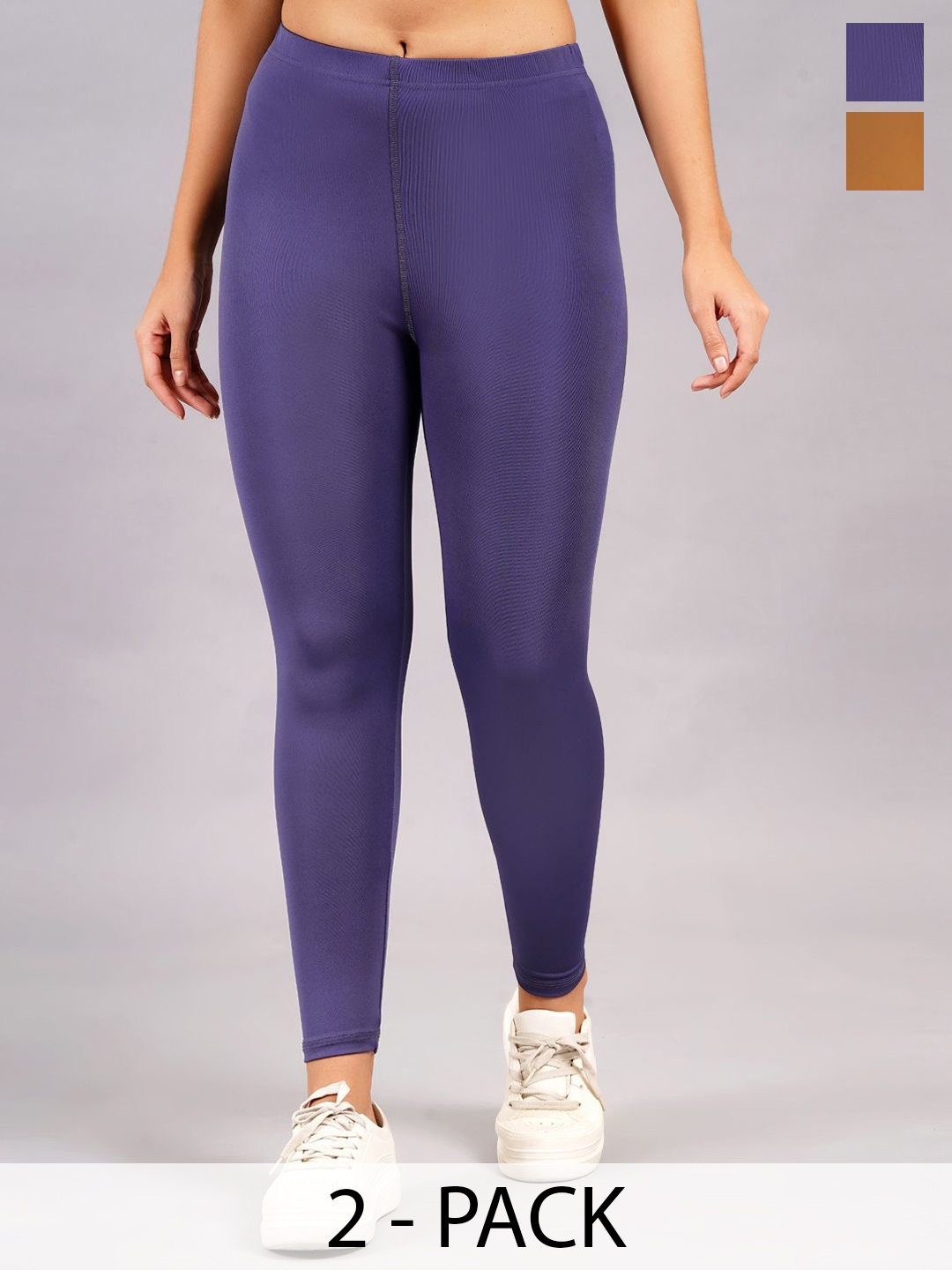 

NEVER LOSE Women Pack Of 2 High-Rise Ankle-Length Tights, Purple