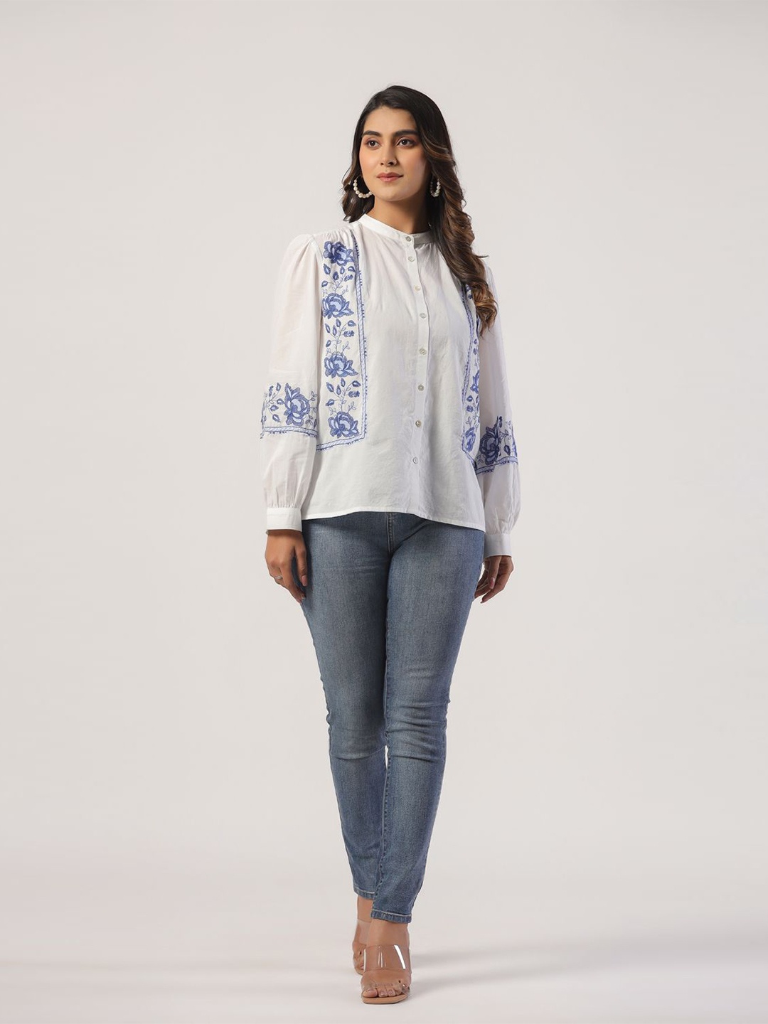 

STIL O STITCH Floral Embroidered Cotton Top, White