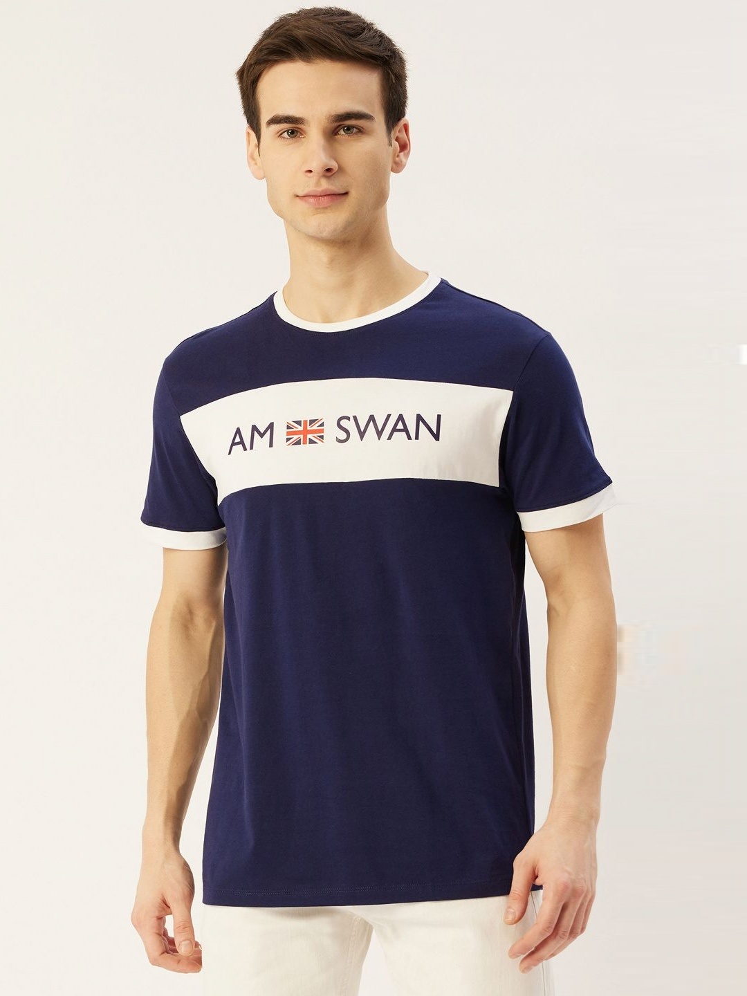 

AMSWAN Men Printed Applique T-shirt, Grey