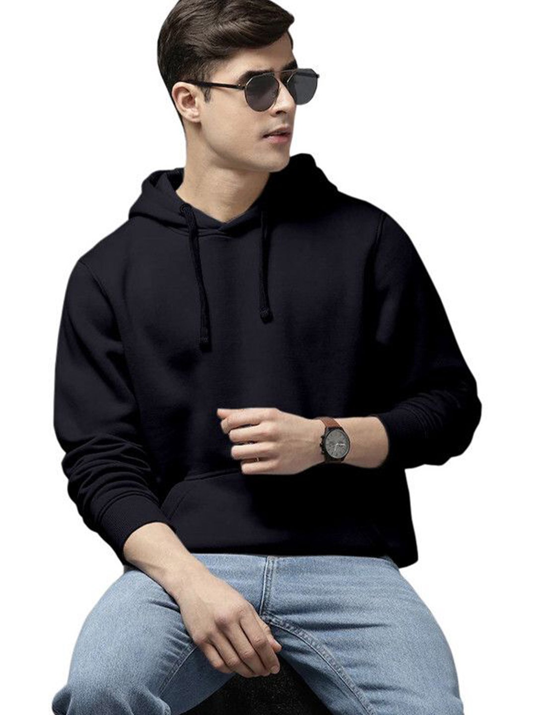 

WOOSTRO Men Hooded Cotton Sweatshirt, Black