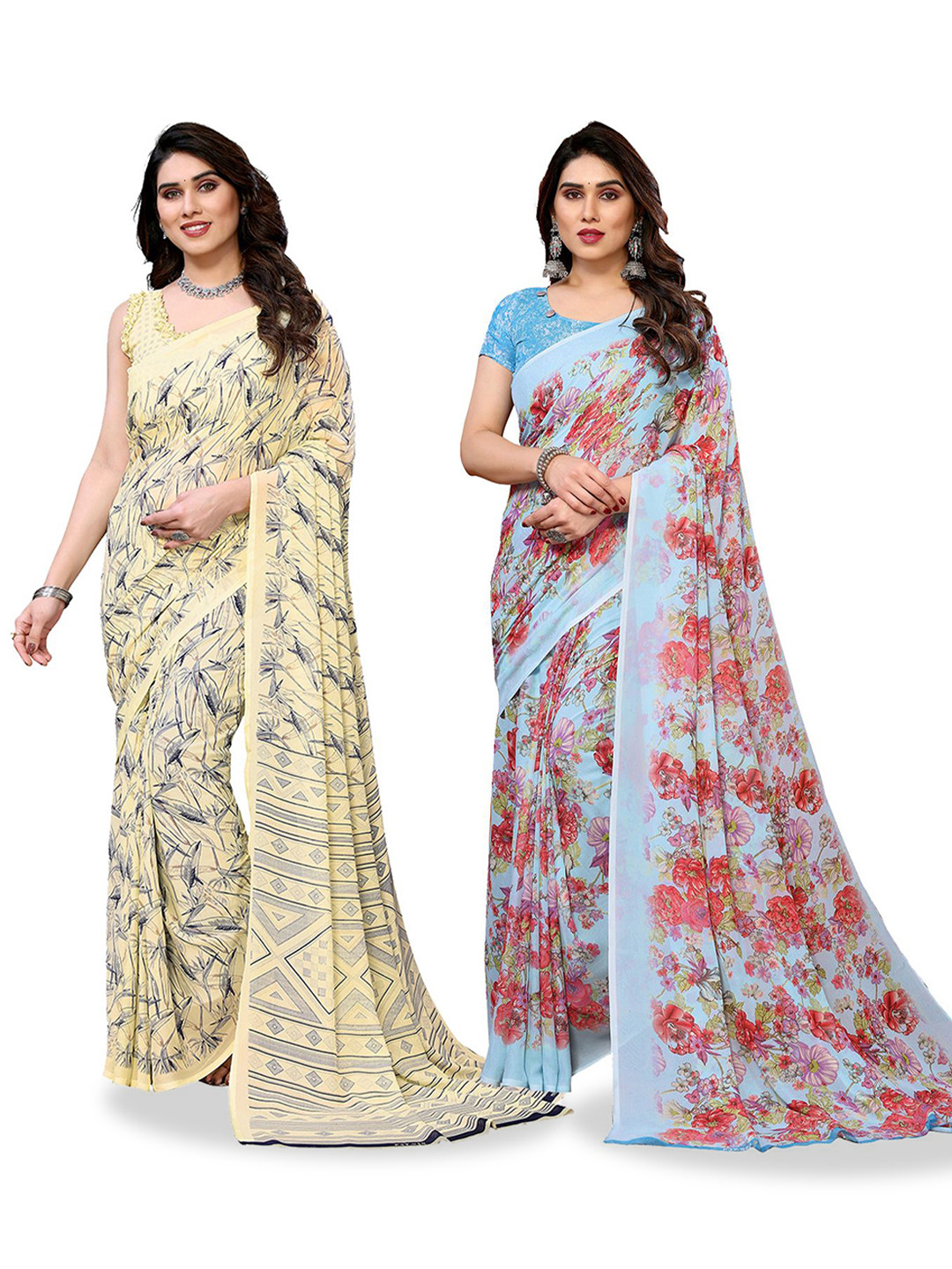 

Moda Rapido Floral Poly Georgette Saree, Blue