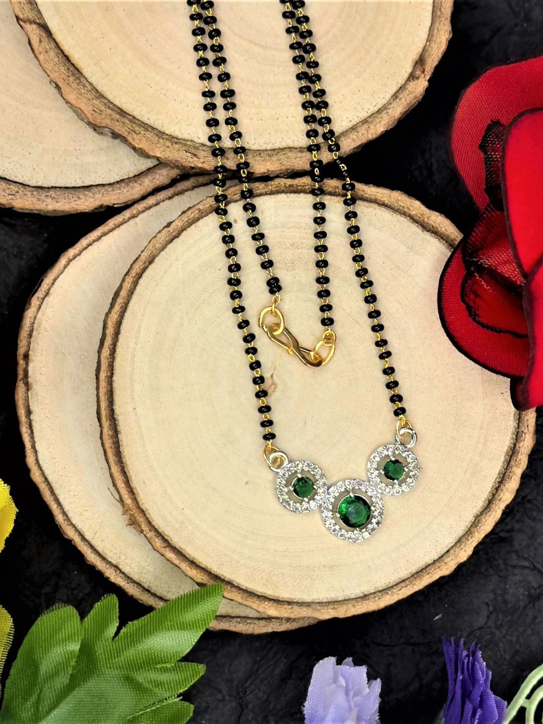 

AKLINA Rhodium-Plated Artificial Stones and Beads Mangalsutra, Silver