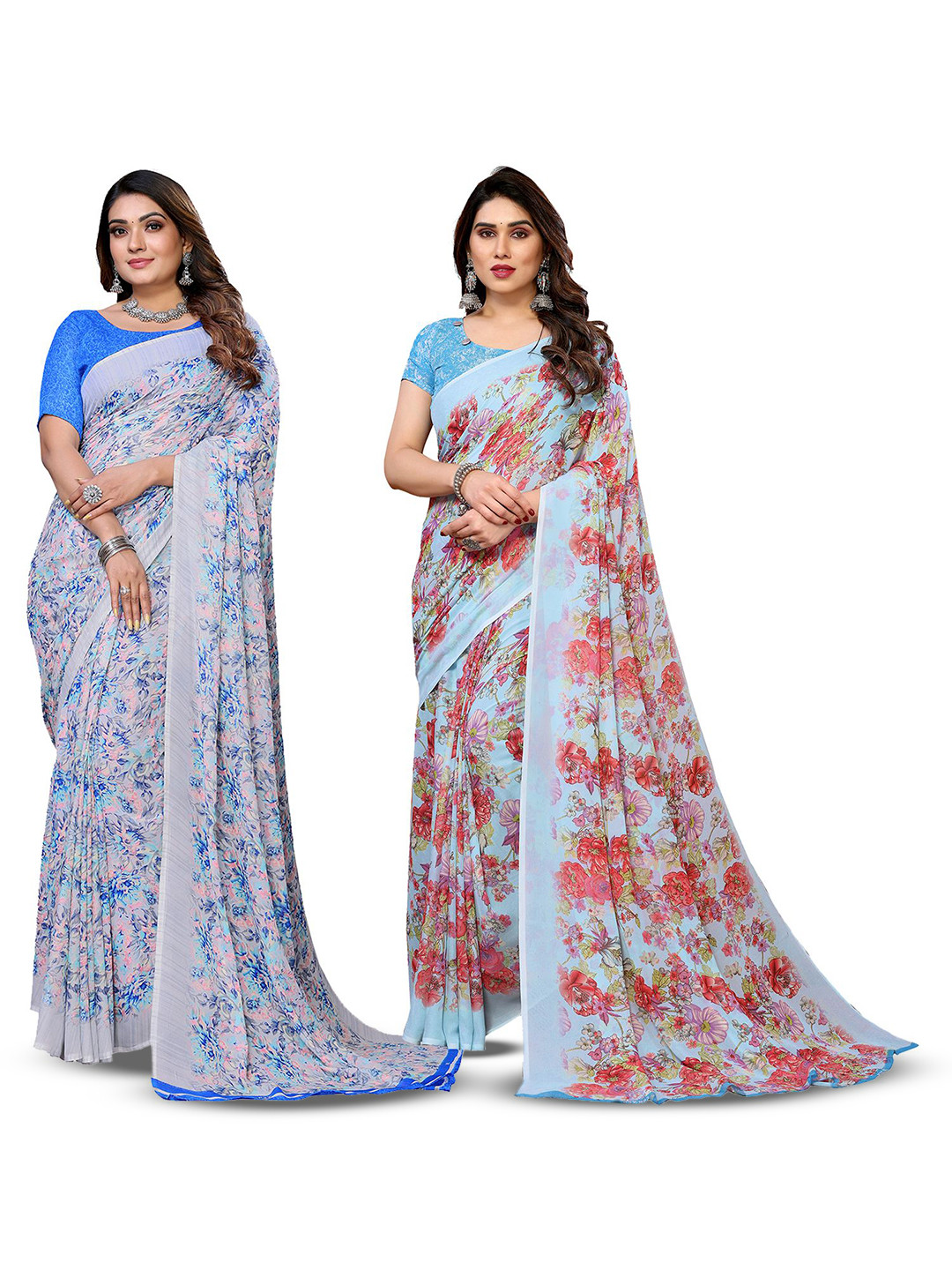 

Moda Rapido Floral Poly Georgette Saree, Grey