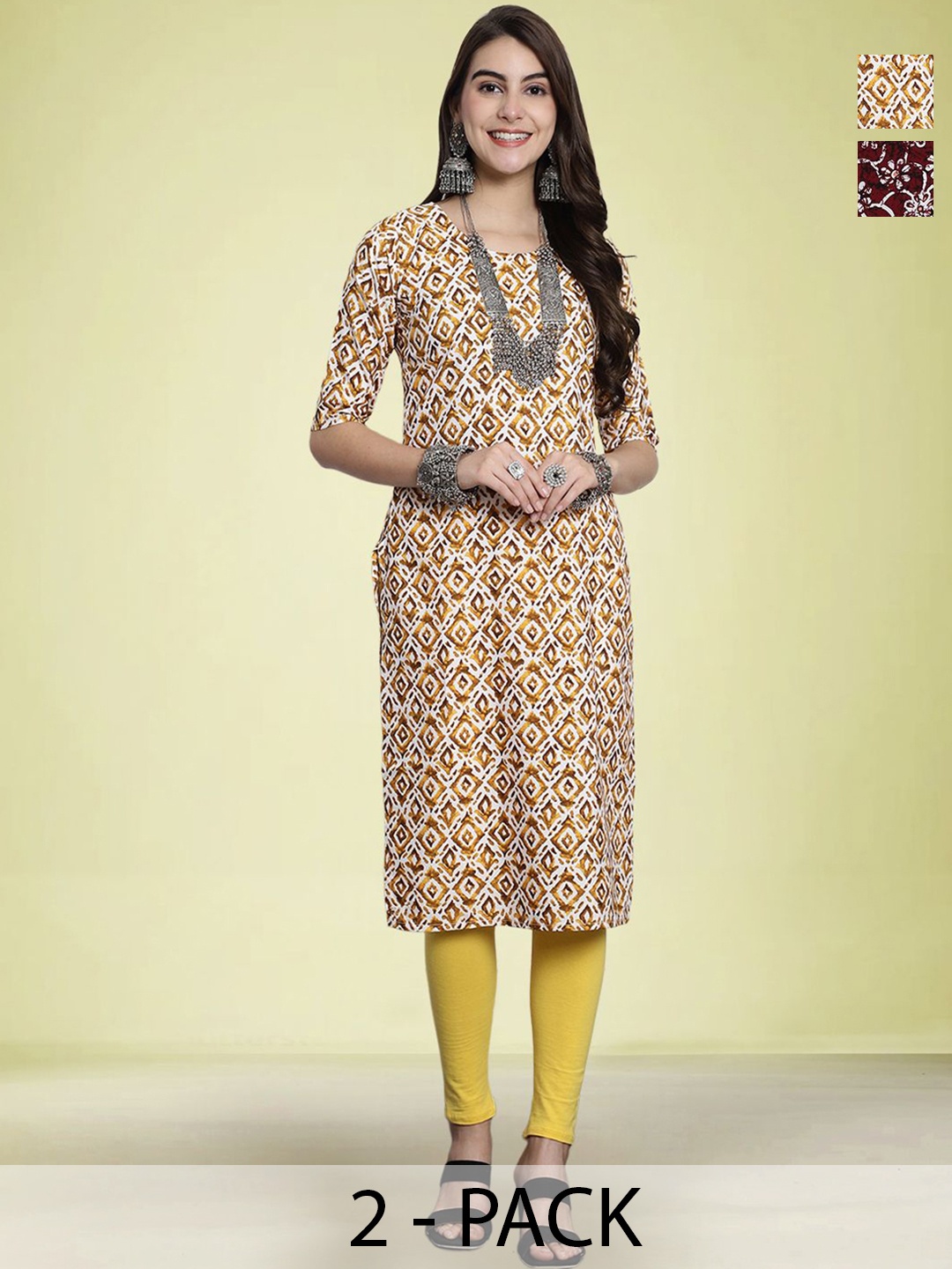 

Moda Rapido Pack Of 2 Printed Kurtas, Yellow