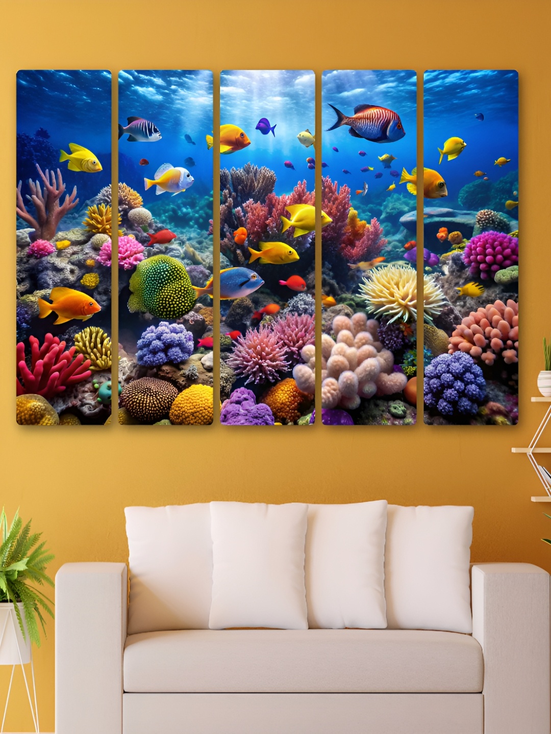 

Aura Blue & Yellow 5 Piece Synthetic Wood Floral and Botanical Wall Paintings