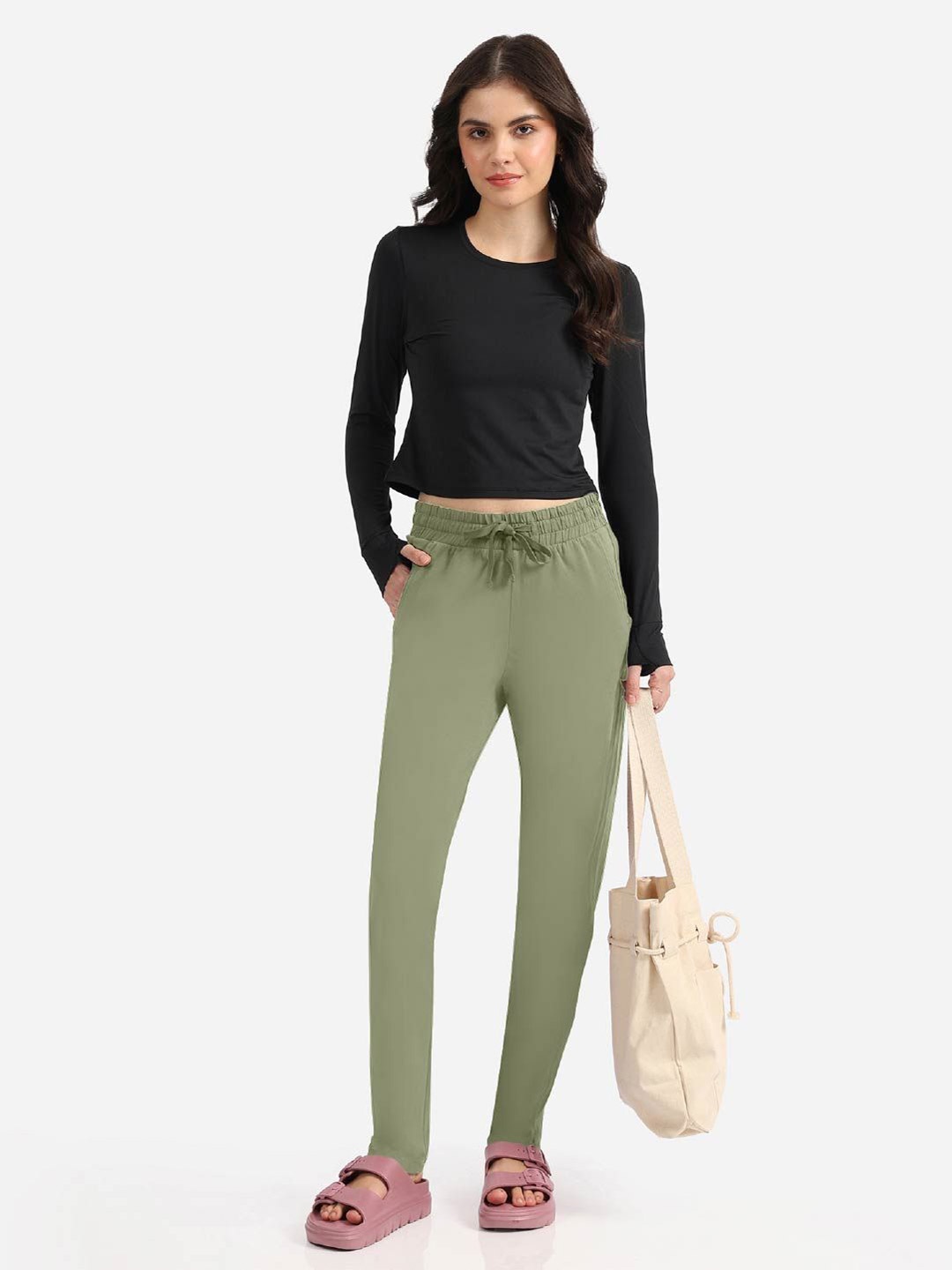 

Blissclub Women Relaxed Straight Leg Relaxed Fit Mid-Rise Trousers, Green