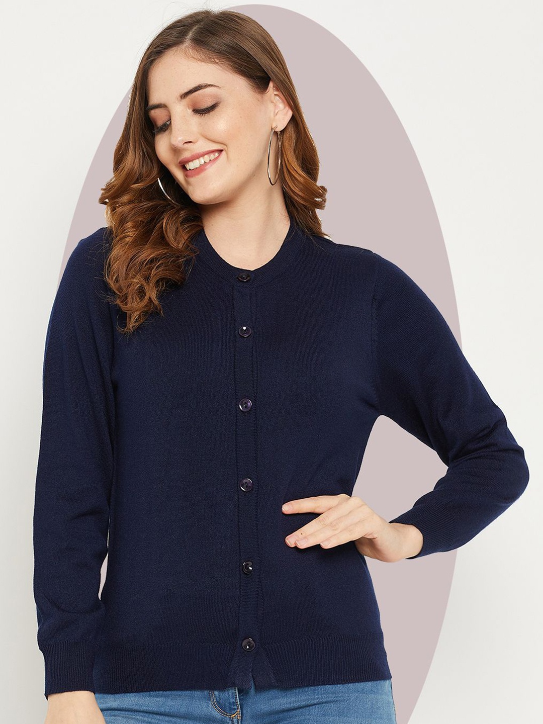 

Zigo Women Woollen Crop Cardigan, Navy blue