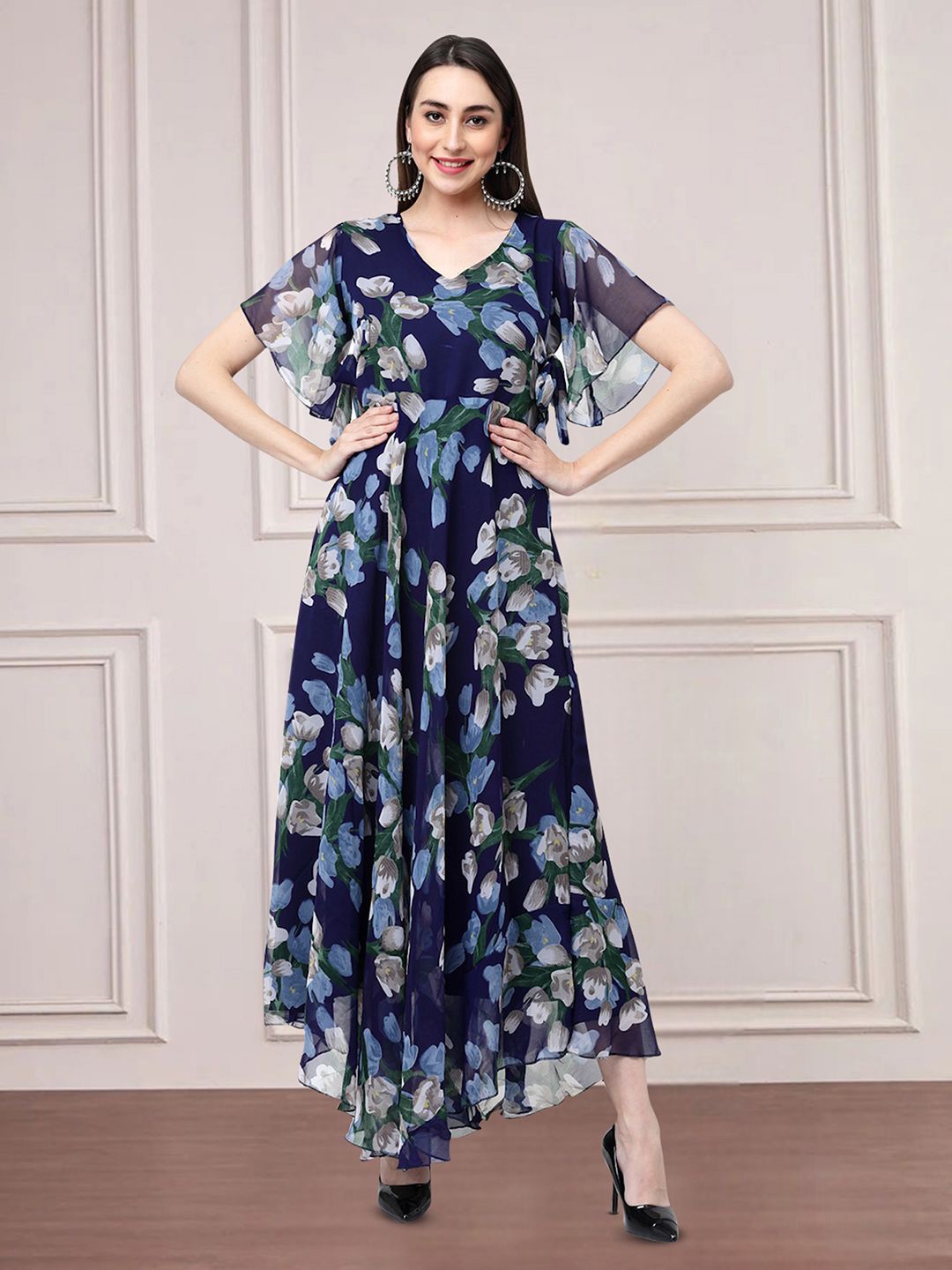 

MISS AYSE Women Floral Printed Cotton Maxi Dress, Navy blue