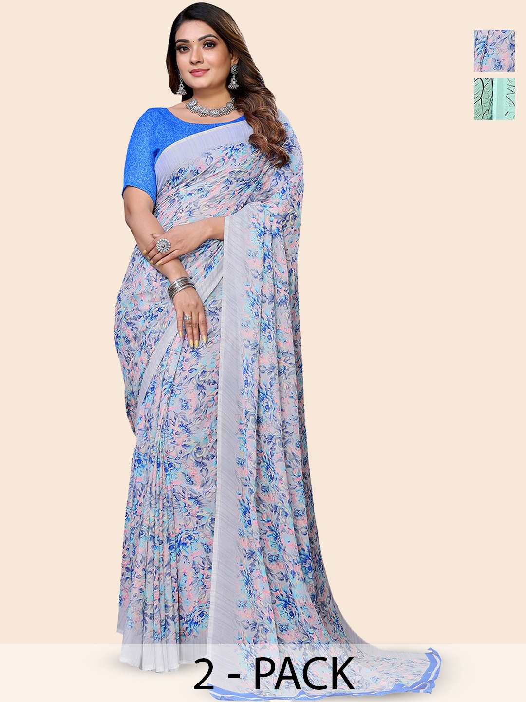 

Moda Rapido Floral Poly Georgette Saree, Blue