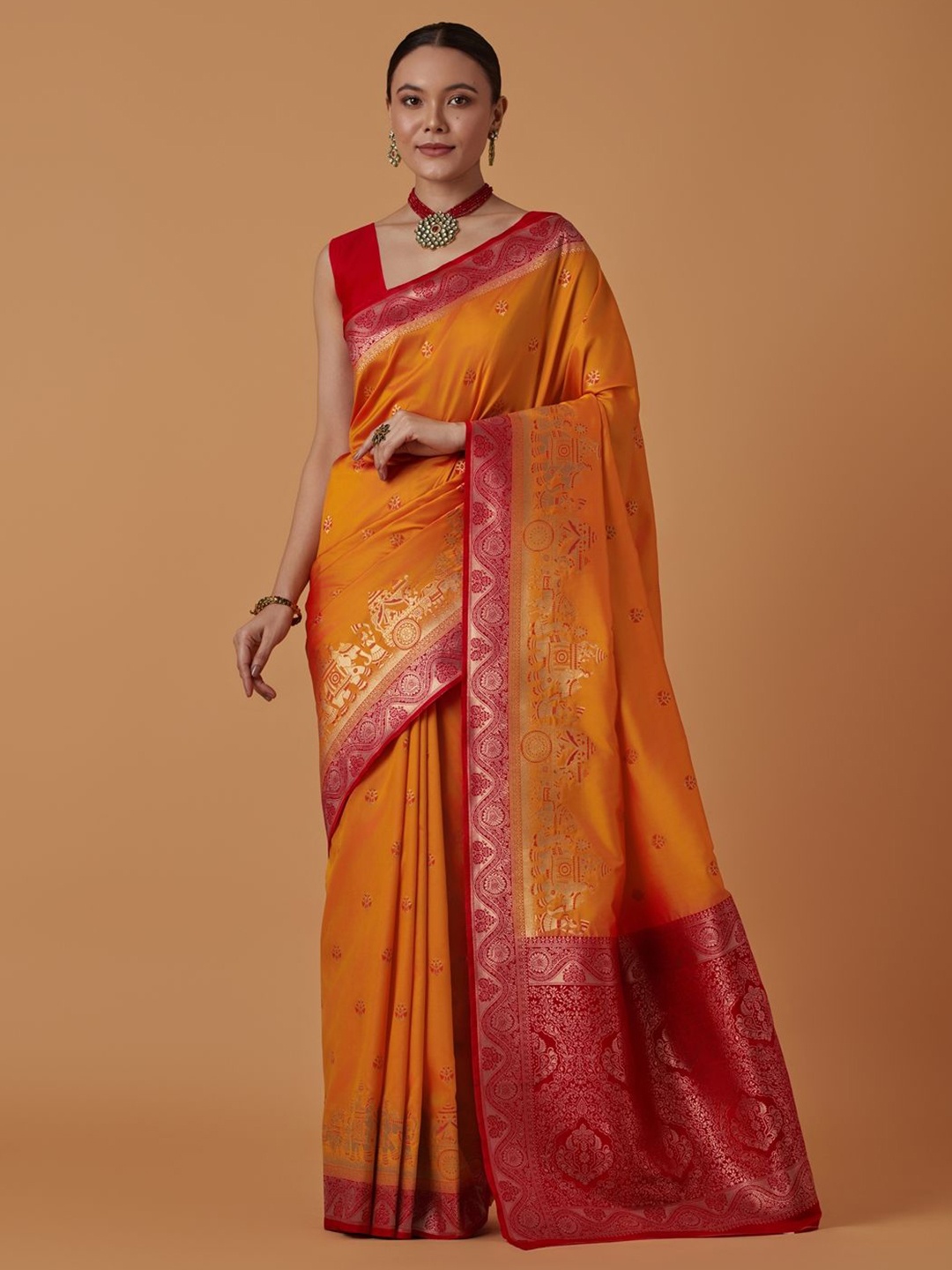 

MONJOLIKA FASHION Woven Design Zari Banarasi Saree, Orange