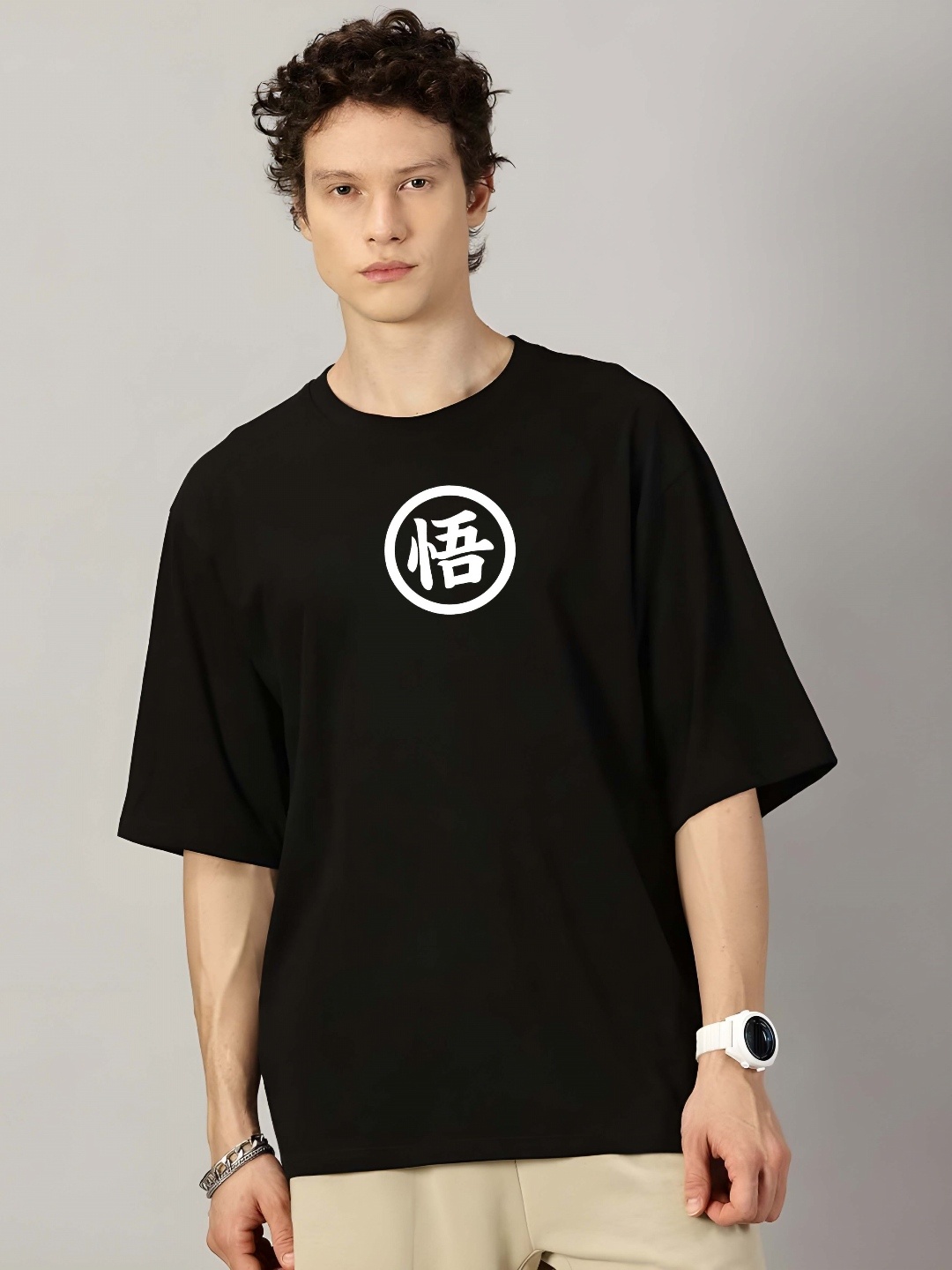 

Krimmple Men Drop-Shoulder Sleeves Pure Cotton T-shirt, Black