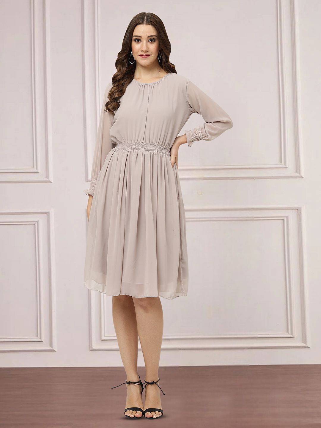 

MISS AYSE Applique Fit & Flare Dress, Grey