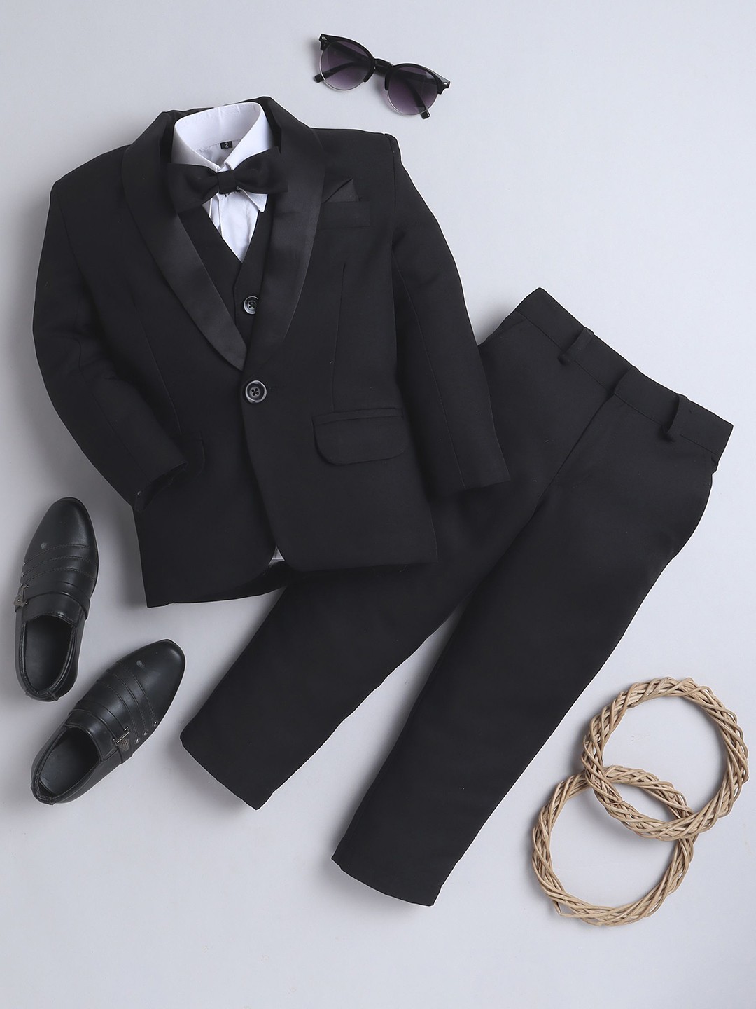 

Jeetethnics Infant Boys Single-Breasted Four-Piece Party Suit, Black