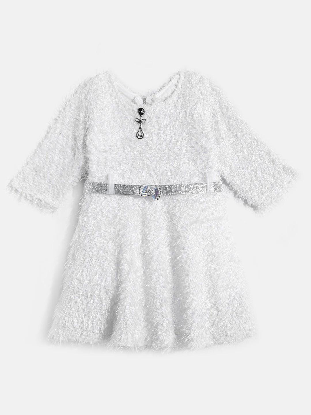 

HERE&NOW Girls Woollen Jumper Dress with Belt, White