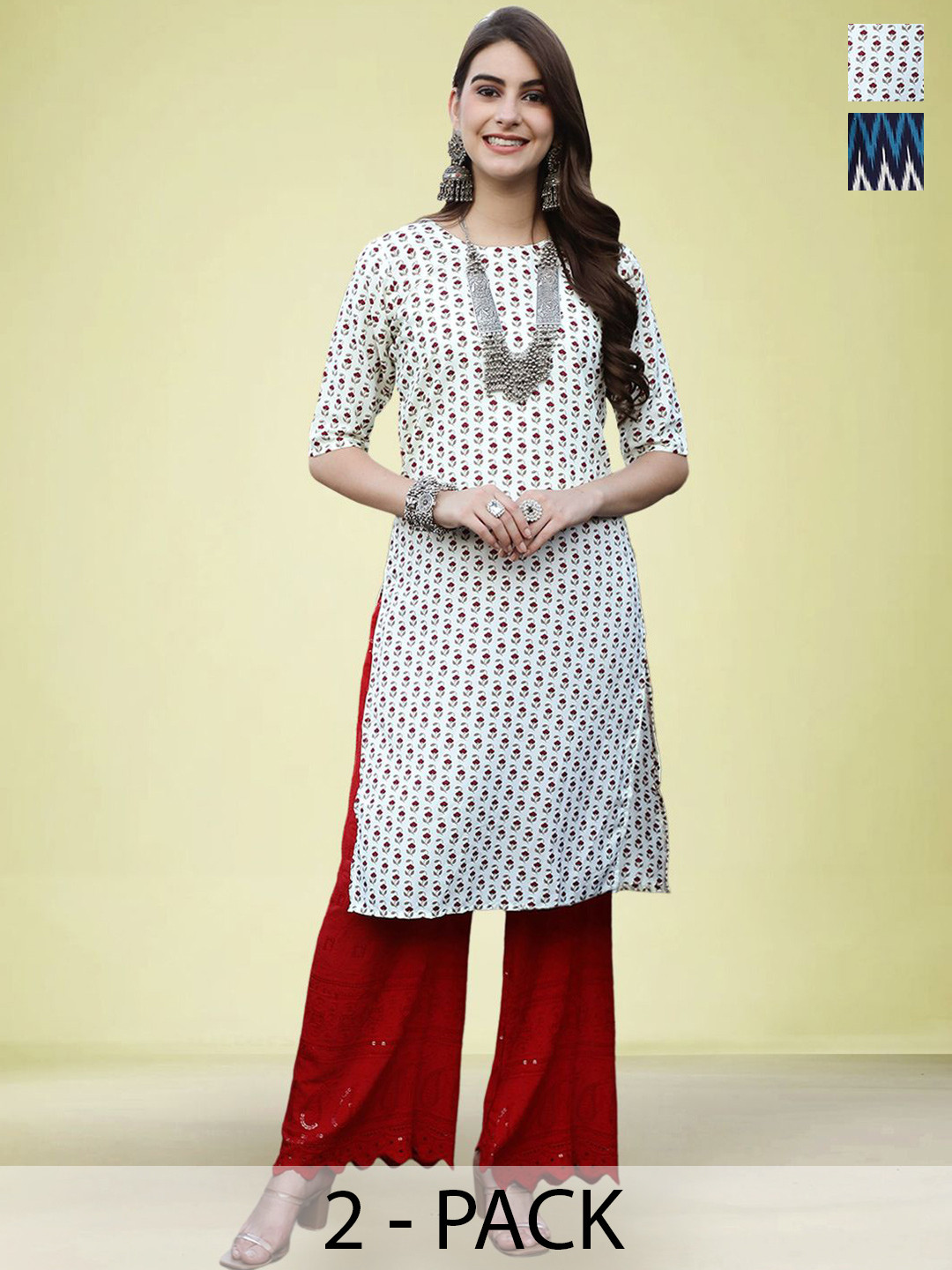 

Moda Rapido Pack Of 2 Printed Kurtas, White