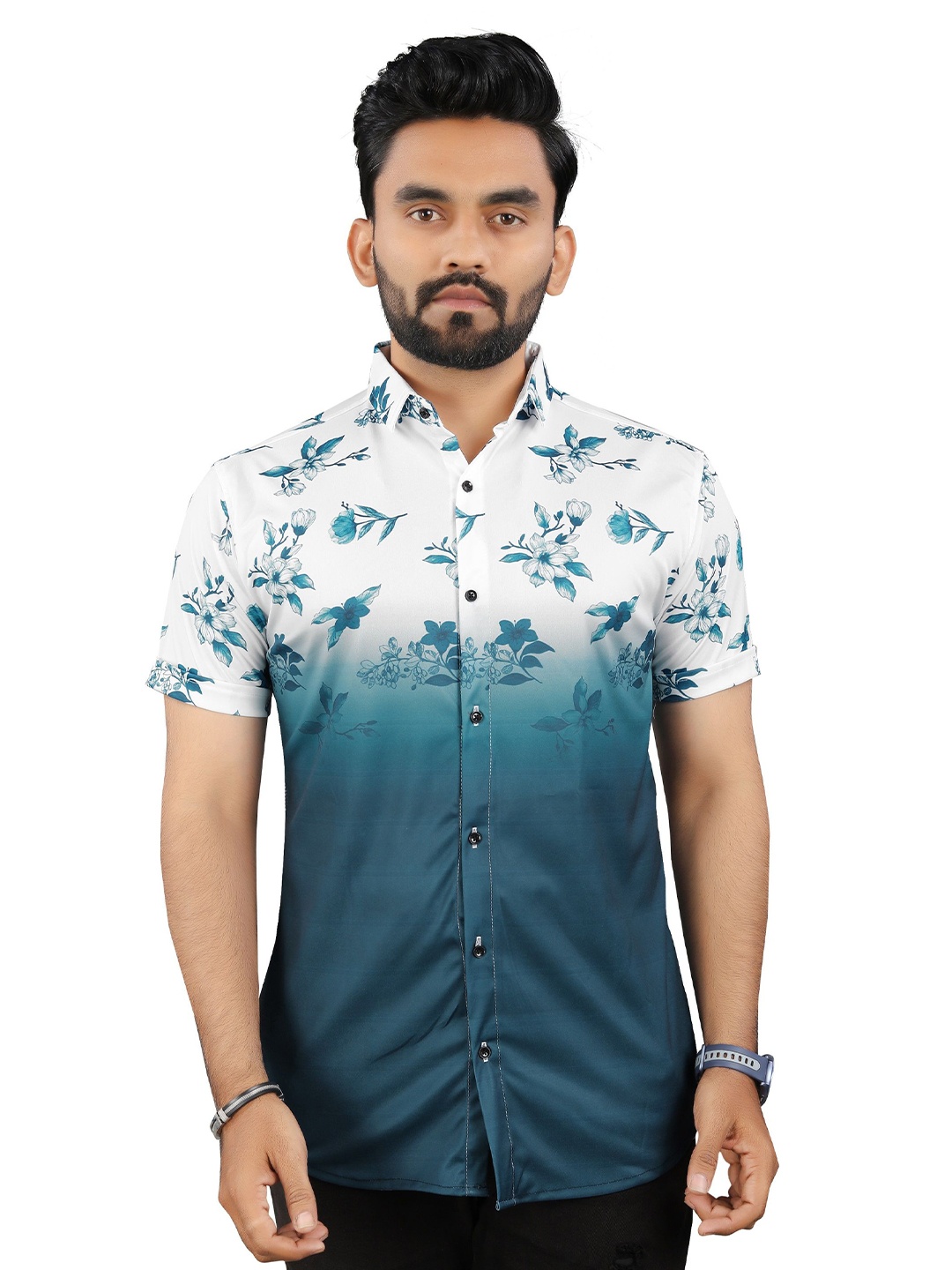 

Fashion FRICKS Men Classic Floral Opaque Printed Casual Shirt, Blue