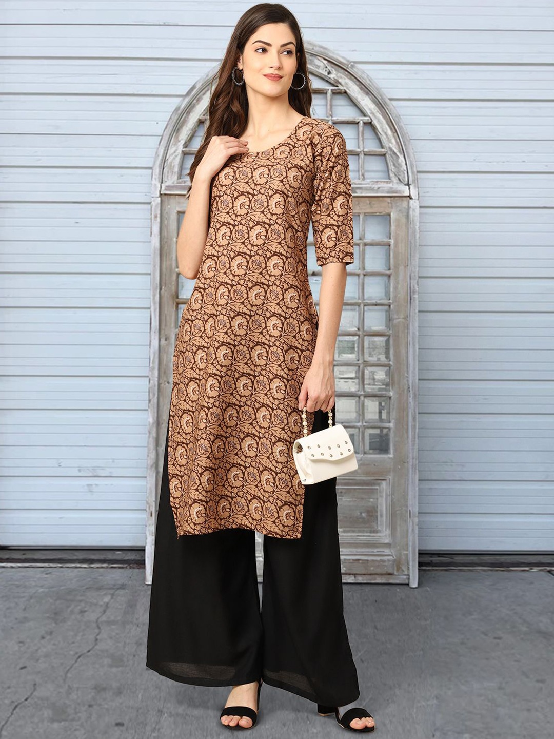 

Moda Rapido Women Printed Straight Kurta, Brown