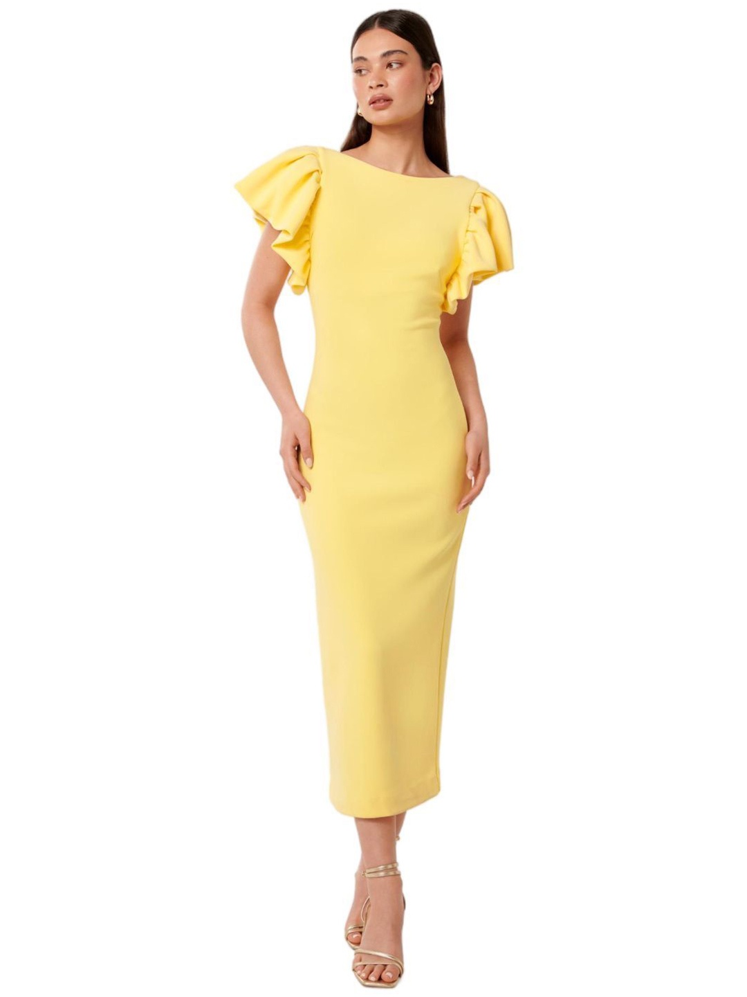 

Forever New Flutter Sleeve Crepe Bodycon Midi Dress, Yellow